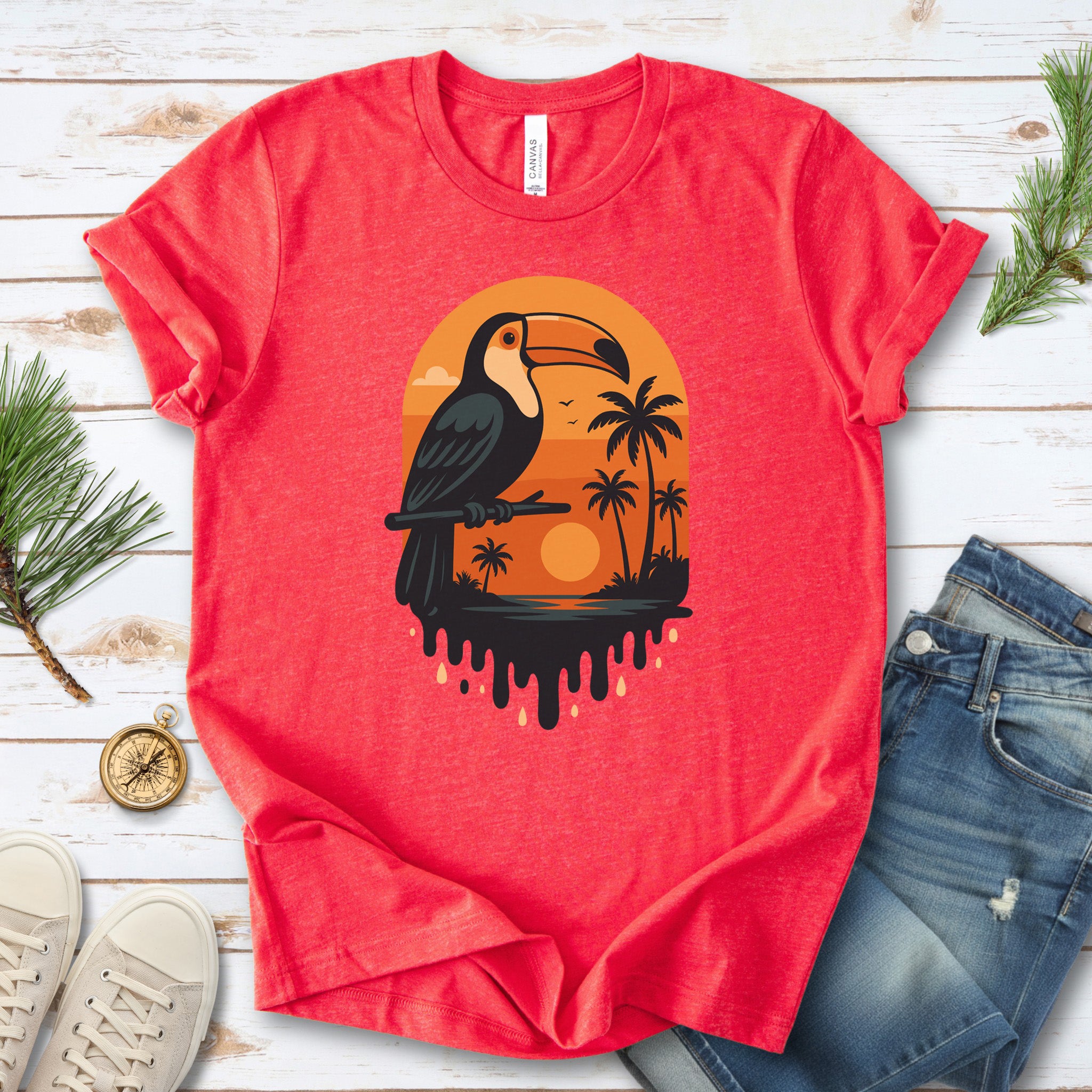 Toucan Tropical Sunset T-Shirt – Retro Jungle Bird Lover Tee