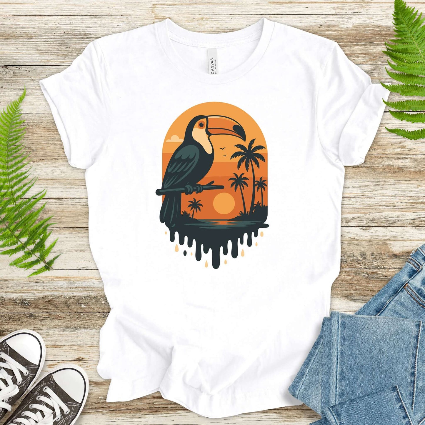 Toucan Tropical Sunset T-Shirt – Retro Jungle Bird Lover Tee