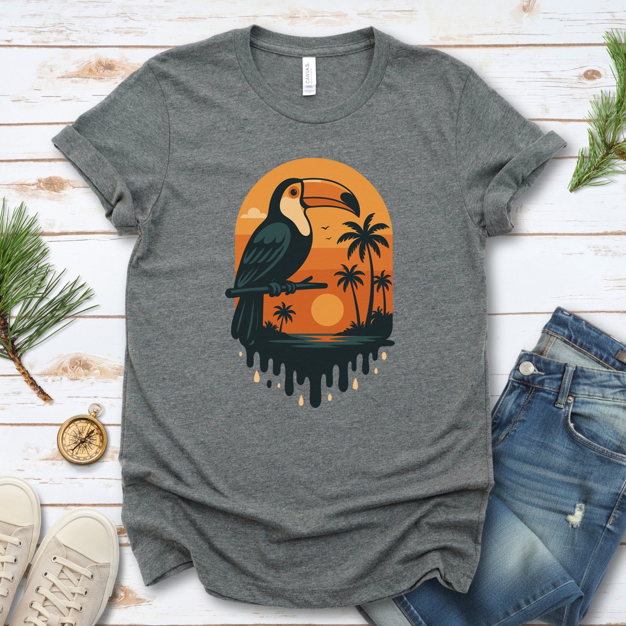 Toucan Tropical Sunset T-Shirt – Retro Jungle Bird Lover Tee
