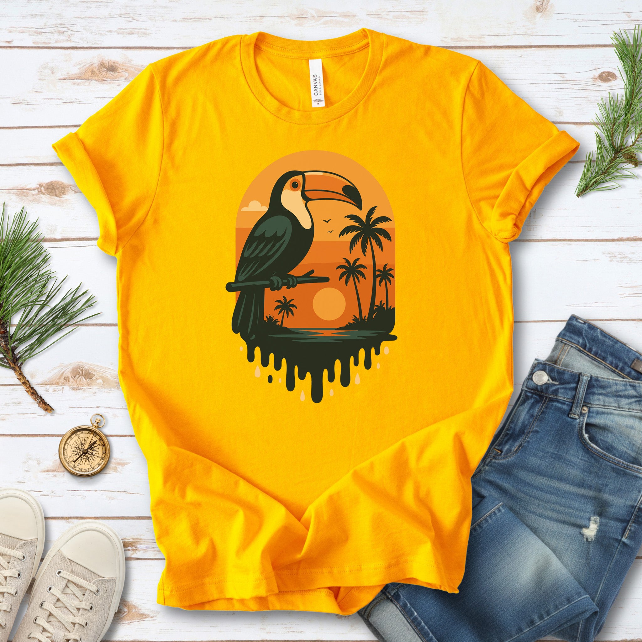 Toucan Tropical Sunset T-Shirt – Retro Jungle Bird Lover Tee