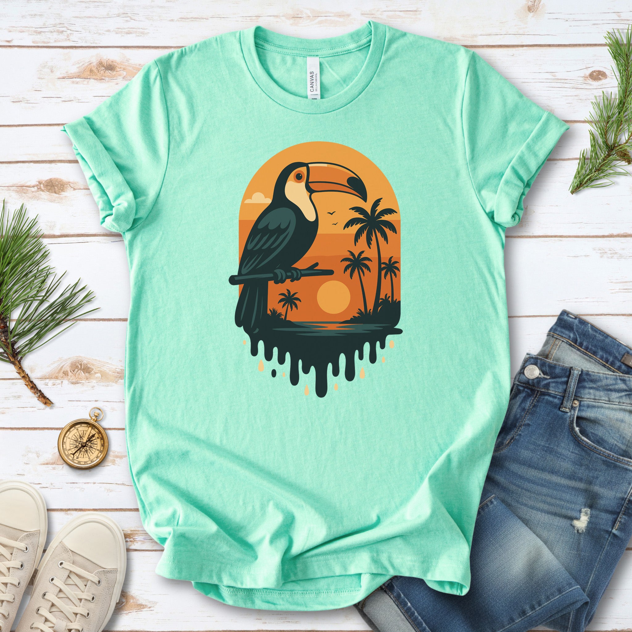 Toucan Tropical Sunset T-Shirt – Retro Jungle Bird Lover Tee