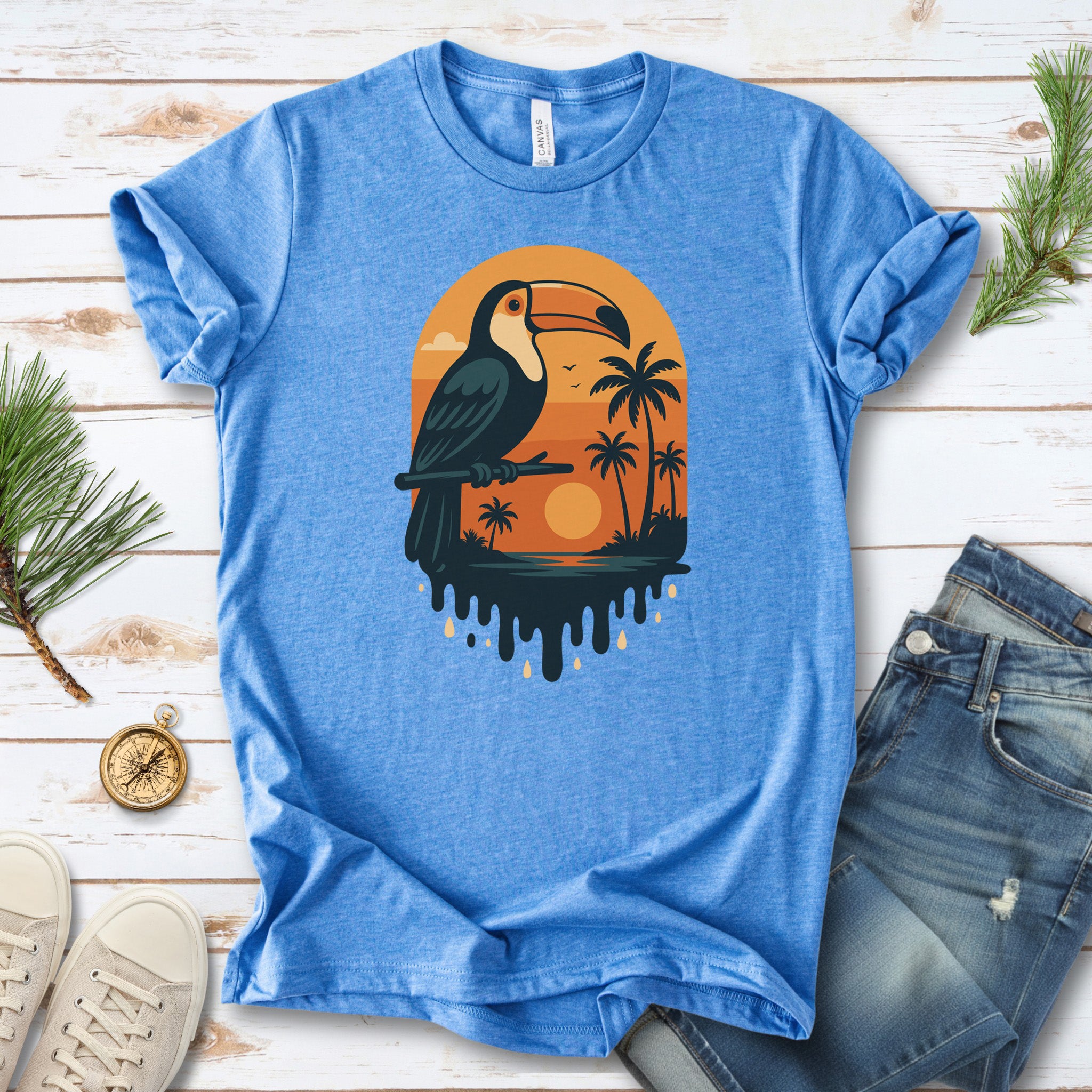 Toucan Tropical Sunset T-Shirt – Retro Jungle Bird Lover Tee