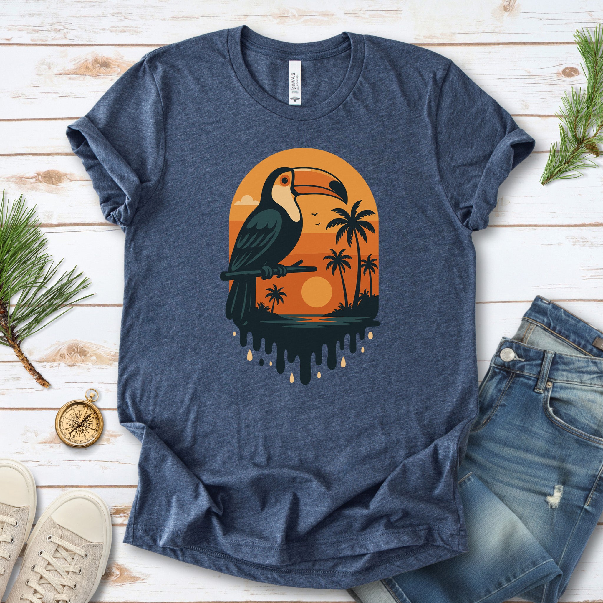 Toucan Tropical Sunset T-Shirt – Retro Jungle Bird Lover Tee