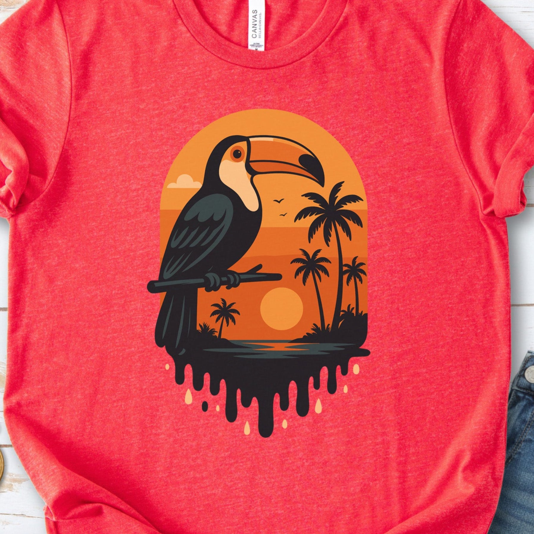Toucan Tropical Sunset T-Shirt – Retro Jungle Bird Lover Tee
