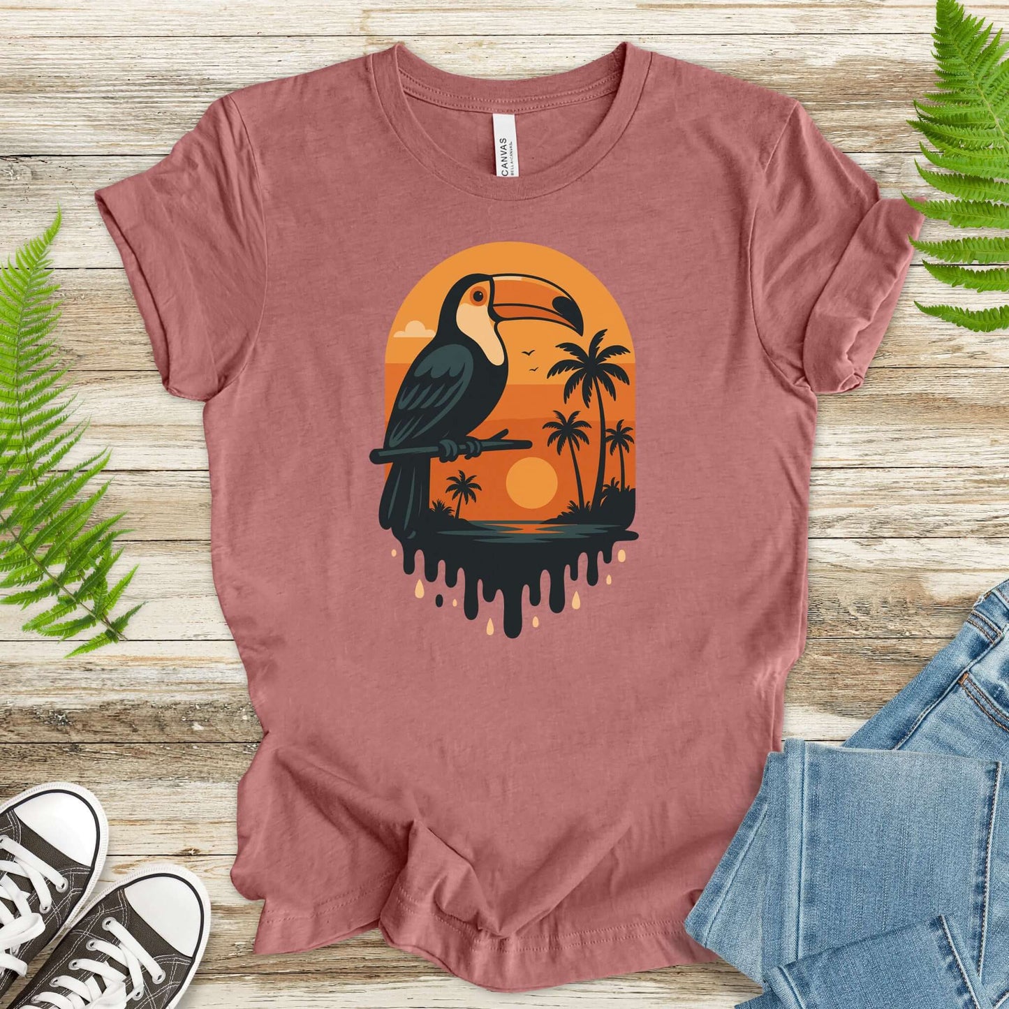Toucan Tropical Sunset T-Shirt – Retro Jungle Bird Lover Tee