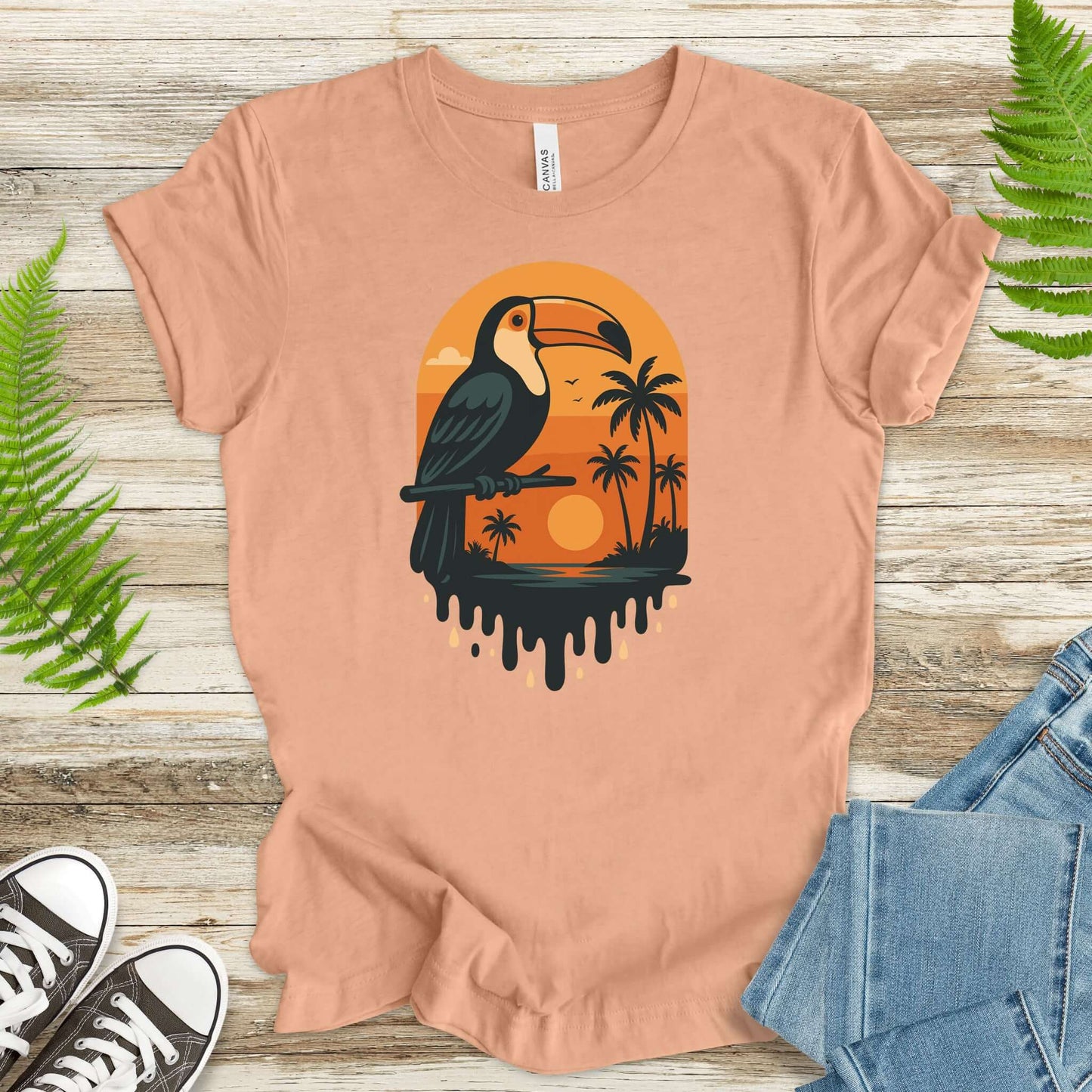 Toucan Tropical Sunset T-Shirt – Retro Jungle Bird Lover Tee