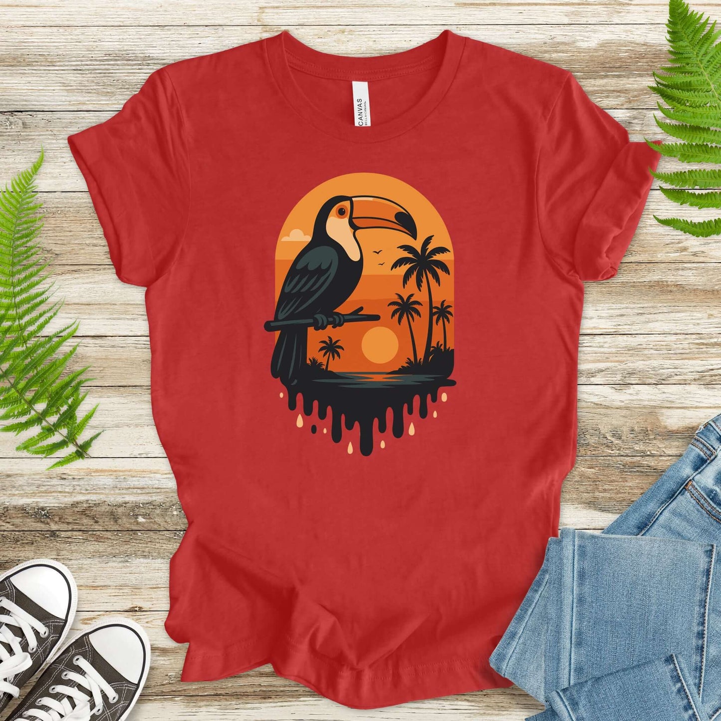 Toucan Tropical Sunset T-Shirt – Retro Jungle Bird Lover Tee