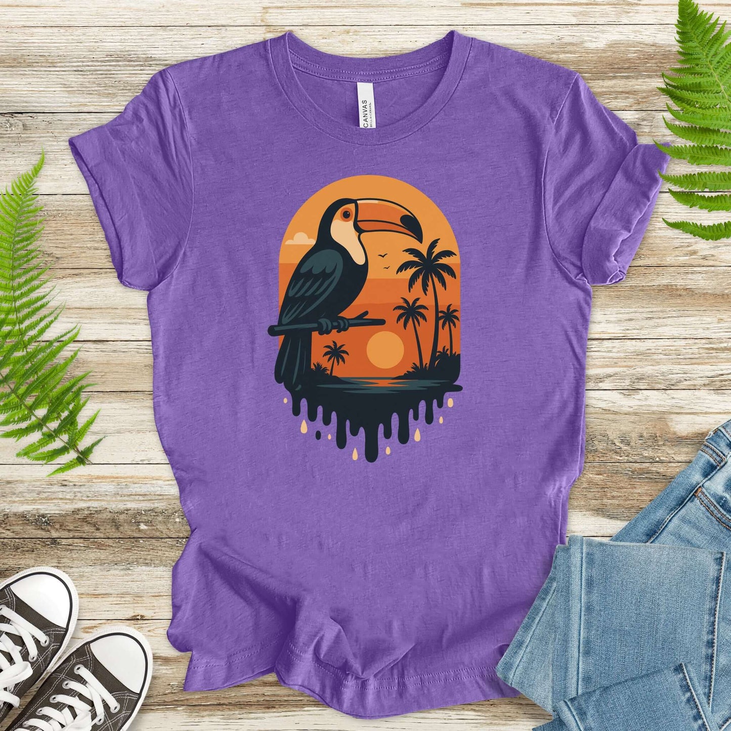 Toucan Tropical Sunset T-Shirt – Retro Jungle Bird Lover Tee