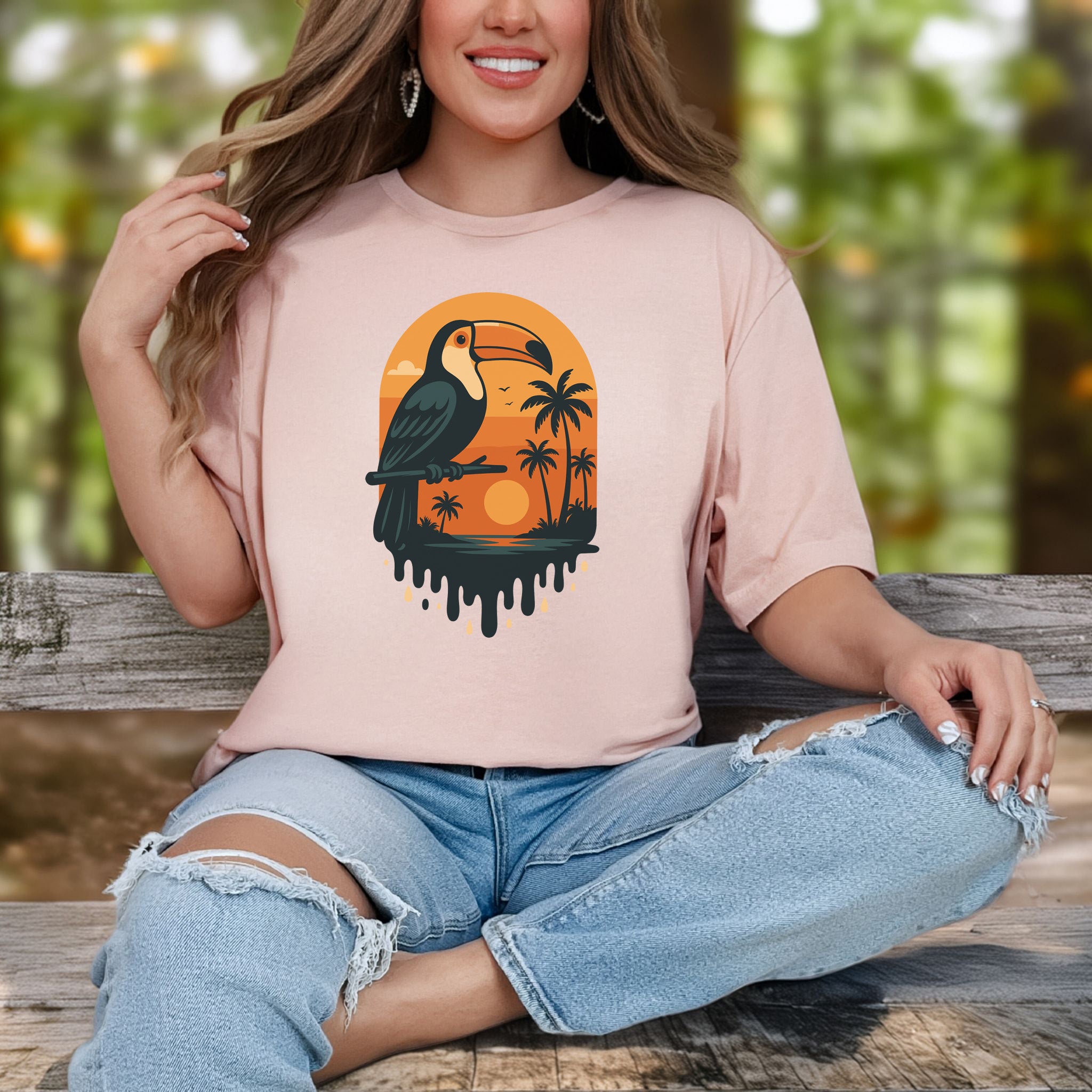 Toucan Tropical Sunset T-Shirt – Retro Jungle Bird Lover Tee
