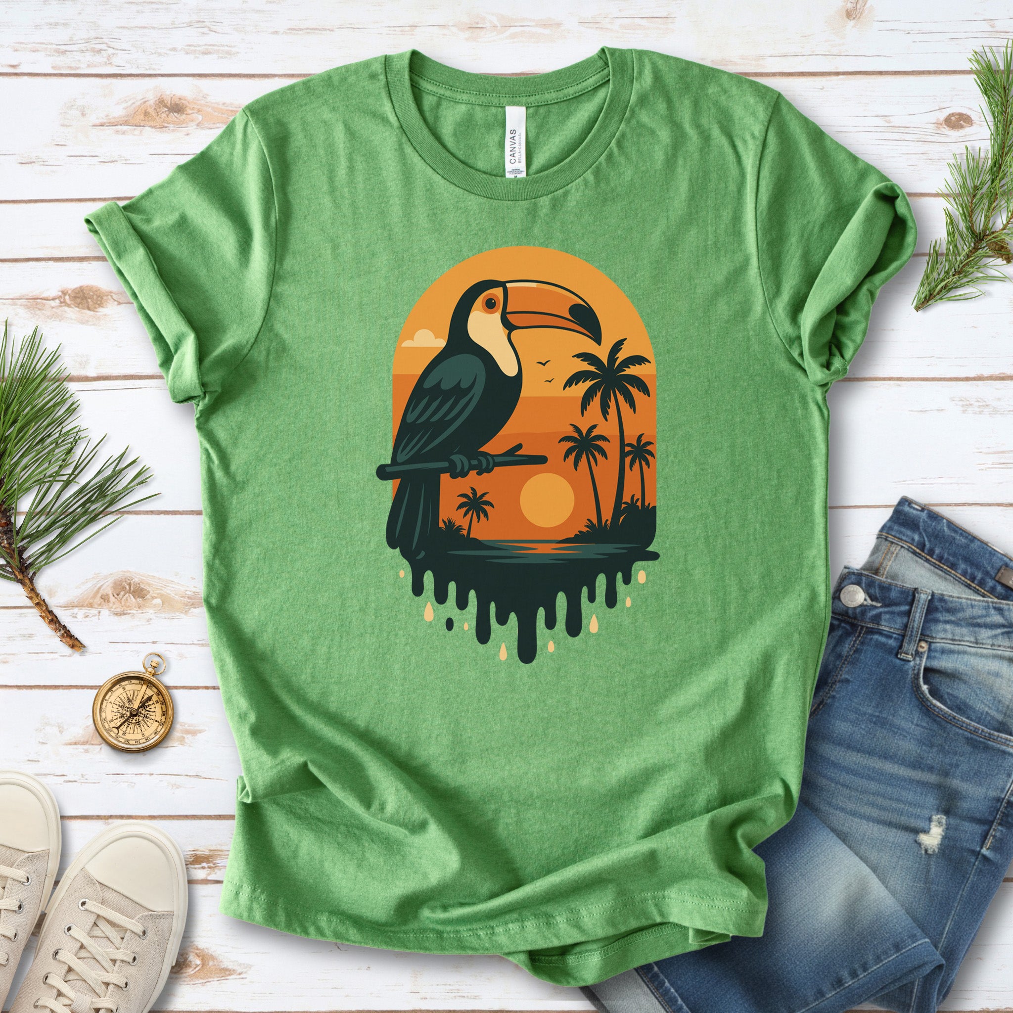 Toucan Tropical Sunset T-Shirt – Retro Jungle Bird Lover Tee