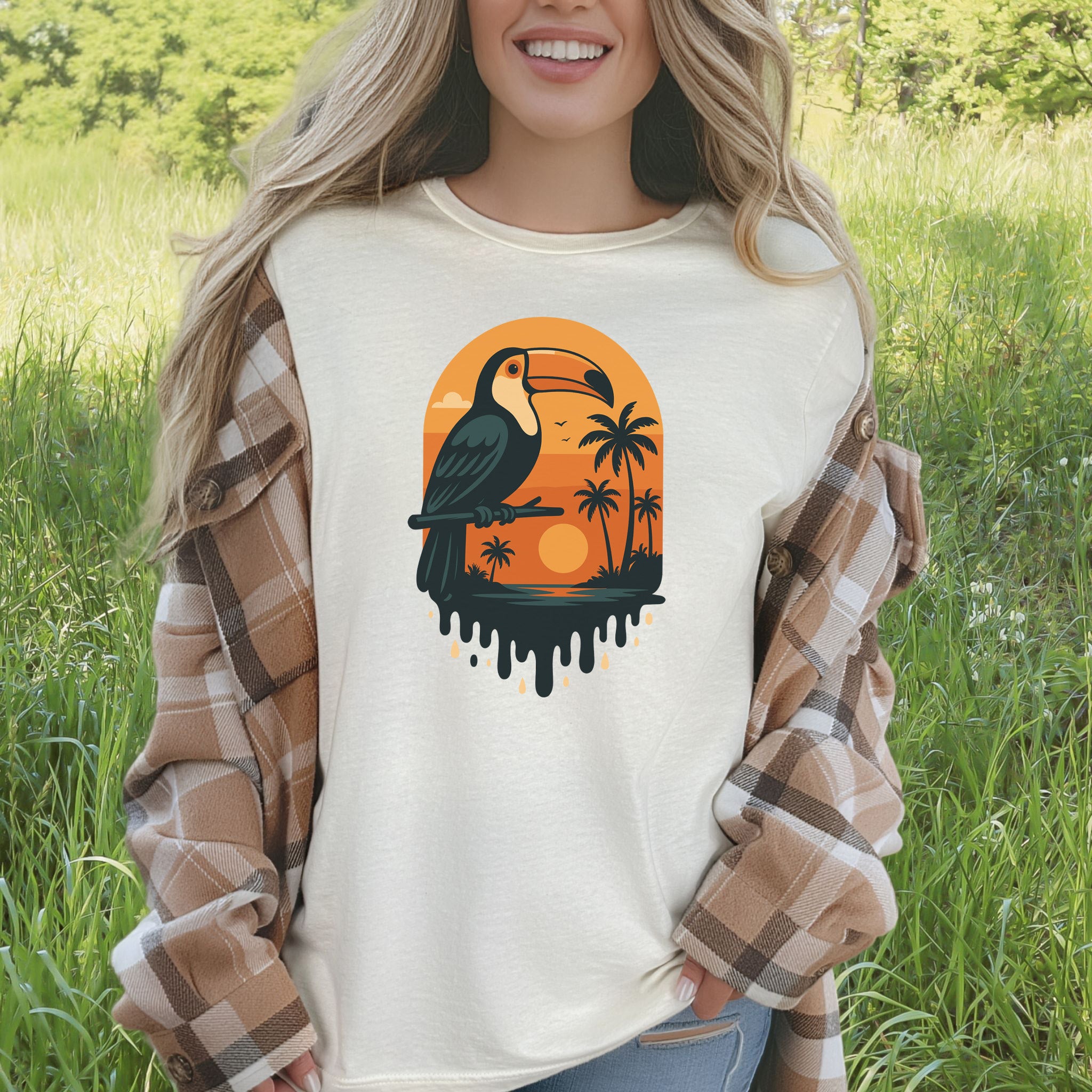 Toucan Tropical Sunset T-Shirt – Retro Jungle Bird Lover Tee