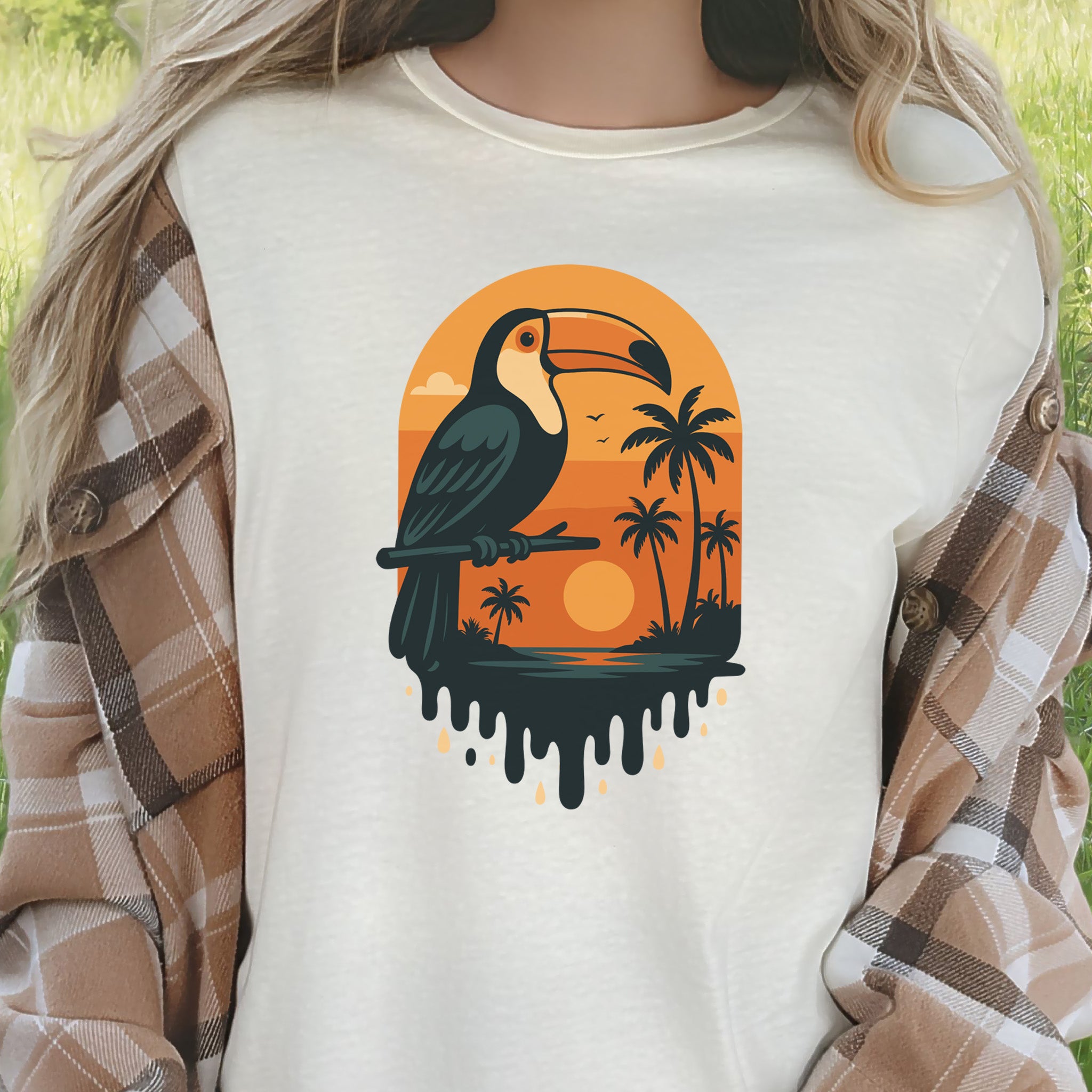 Toucan Tropical Sunset T-Shirt – Retro Jungle Bird Lover Tee