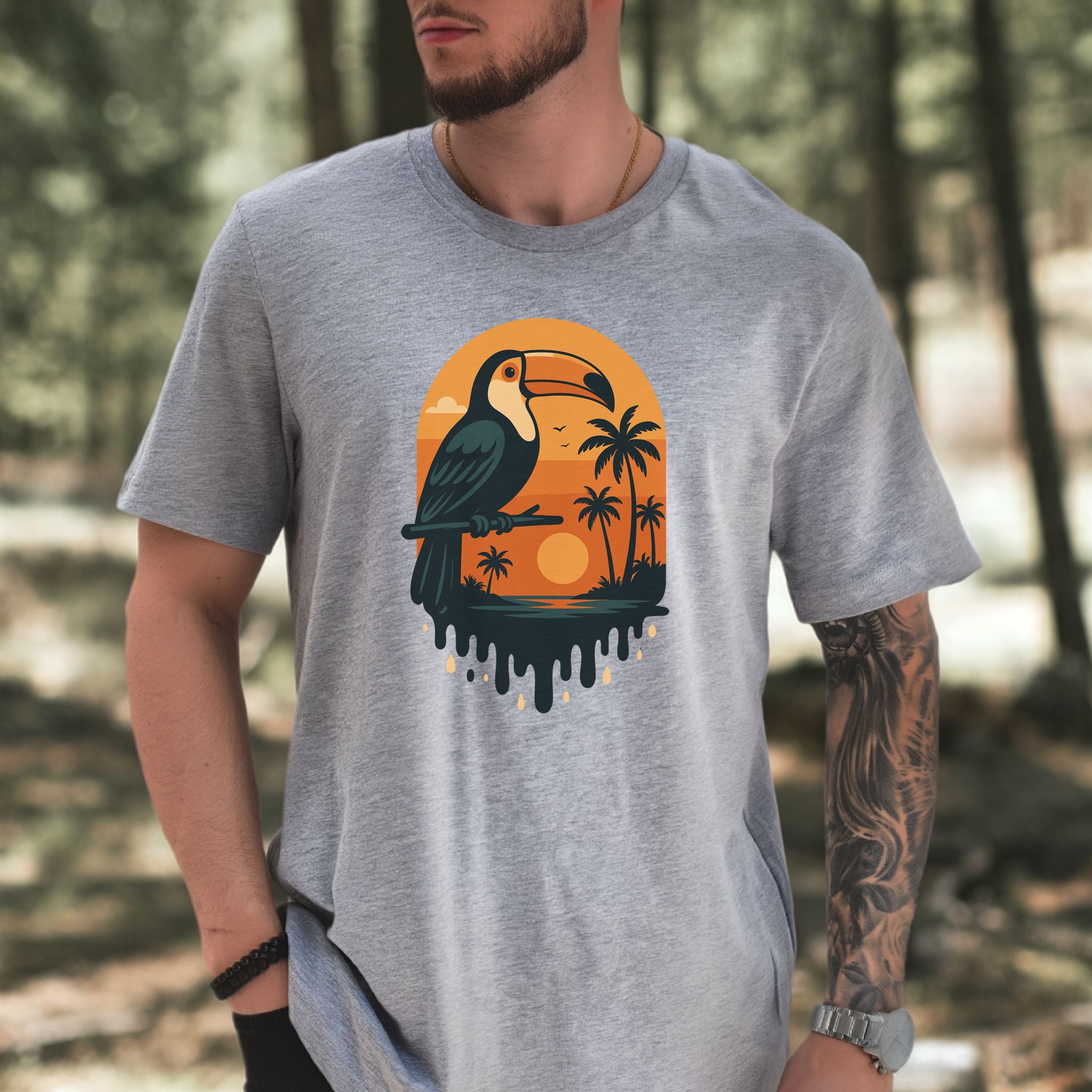 Toucan Tropical Sunset T-Shirt – Retro Jungle Bird Lover Tee