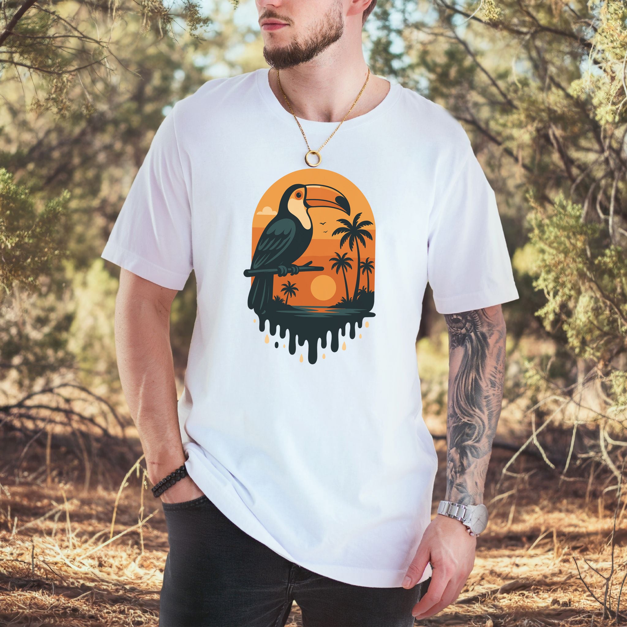 Toucan Tropical Sunset T-Shirt – Retro Jungle Bird Lover Tee