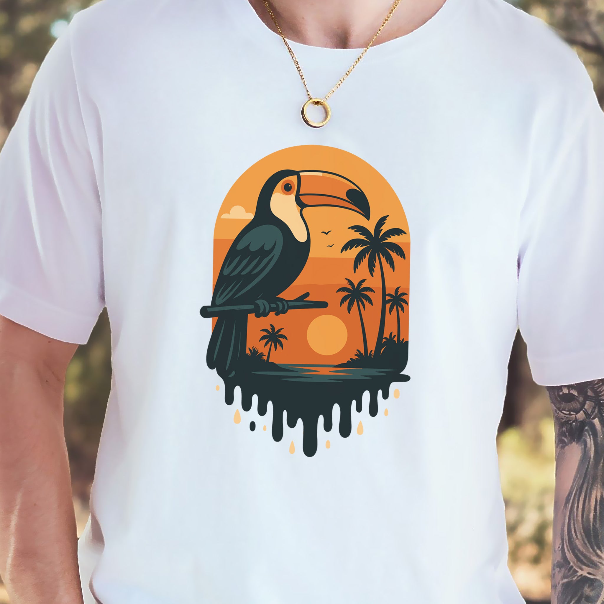 Toucan Tropical Sunset T-Shirt – Retro Jungle Bird Lover Tee