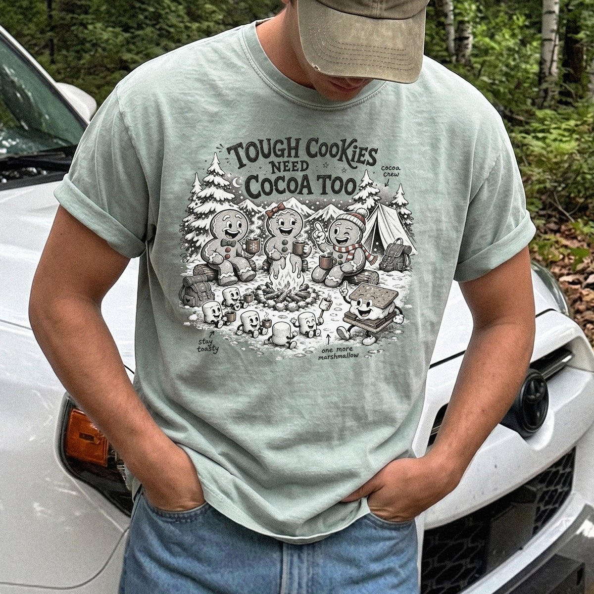 Tough Cookies Need Cocoa Too Comfort Colors Shirt – Gingerbread Campfire Tee