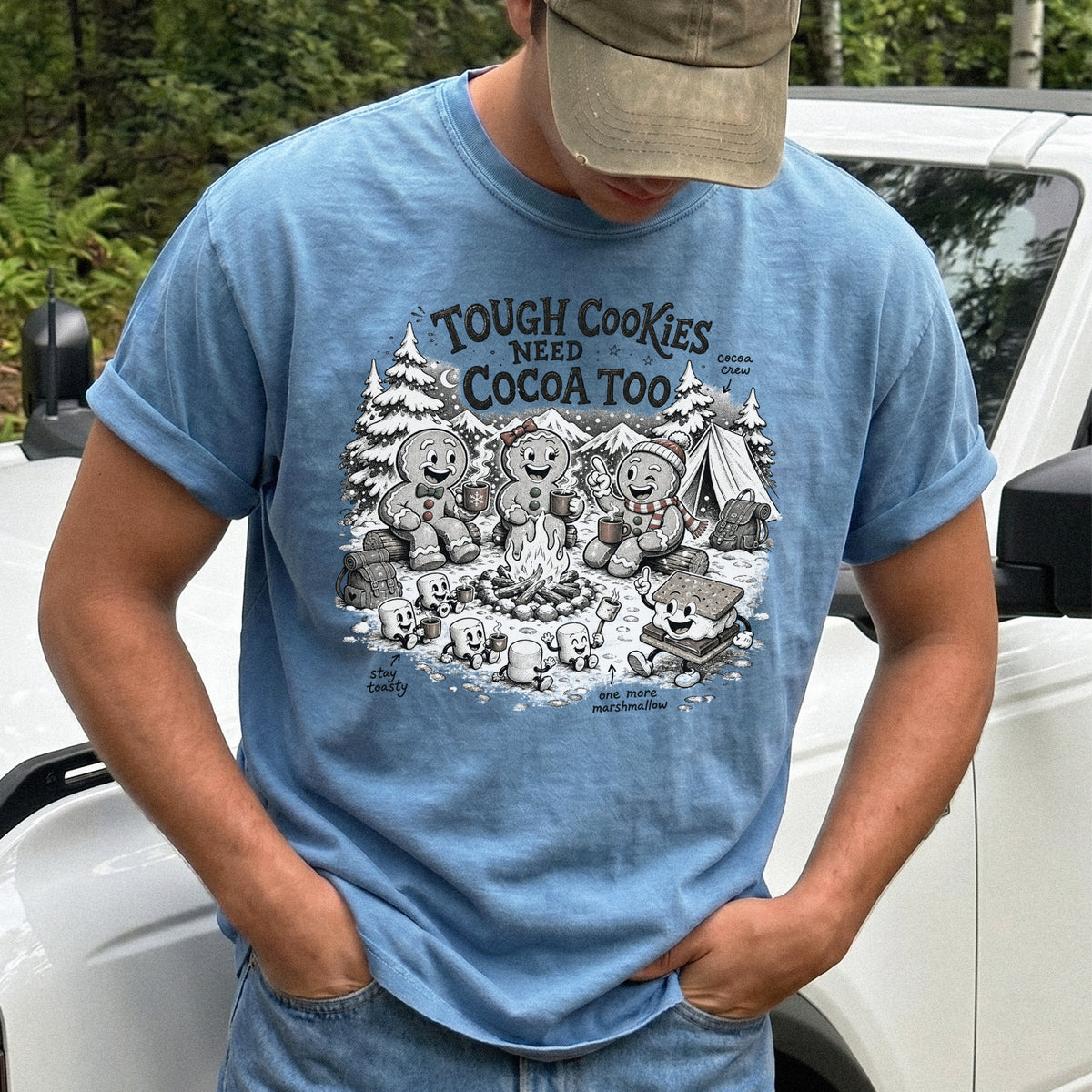 Tough Cookies Need Cocoa Too Comfort Colors Shirt – Gingerbread Campfire Tee