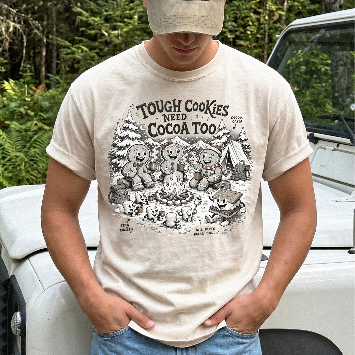 Tough Cookies Need Cocoa Too Comfort Colors Shirt – Gingerbread Campfire Tee