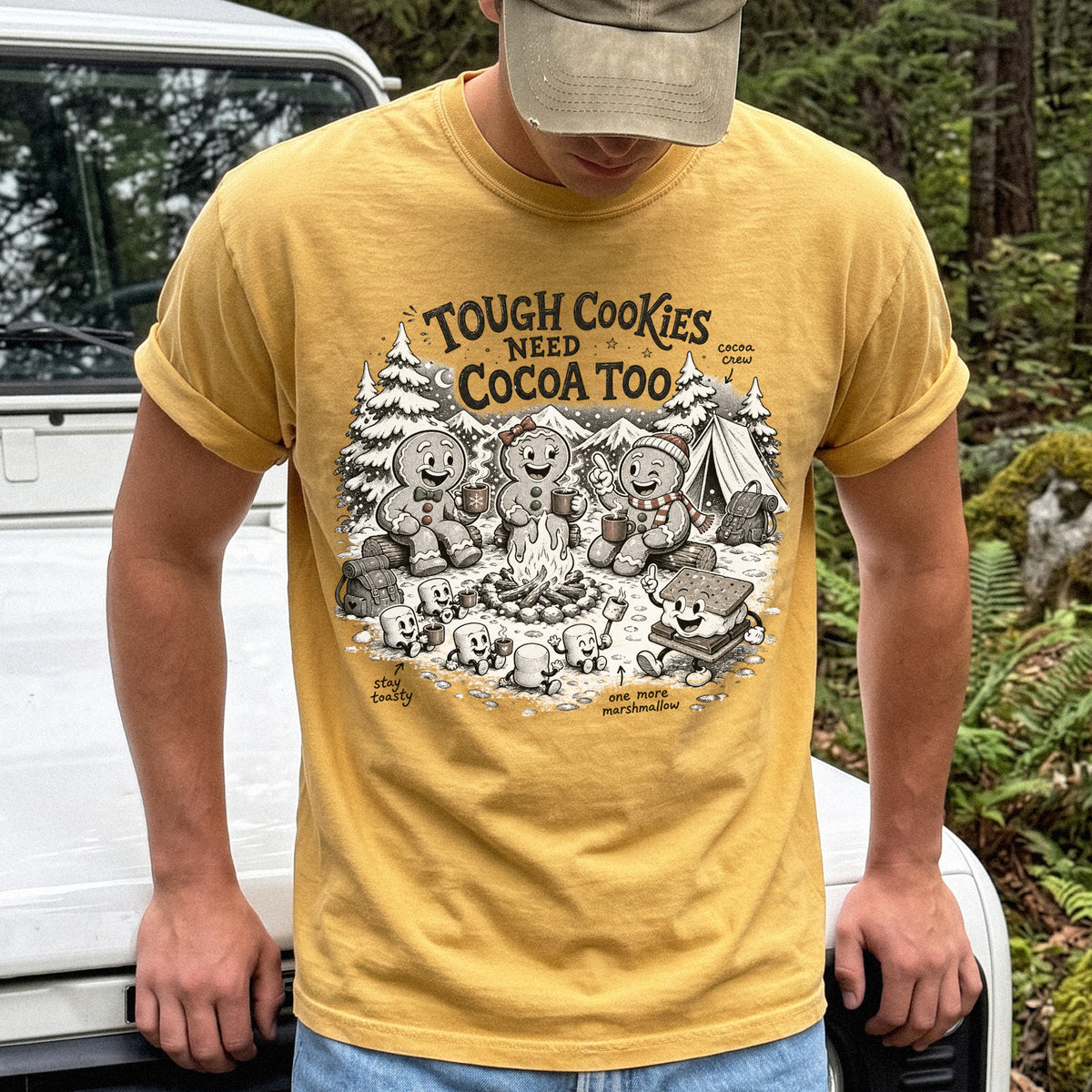 Tough Cookies Need Cocoa Too Comfort Colors Shirt – Gingerbread Campfire Tee
