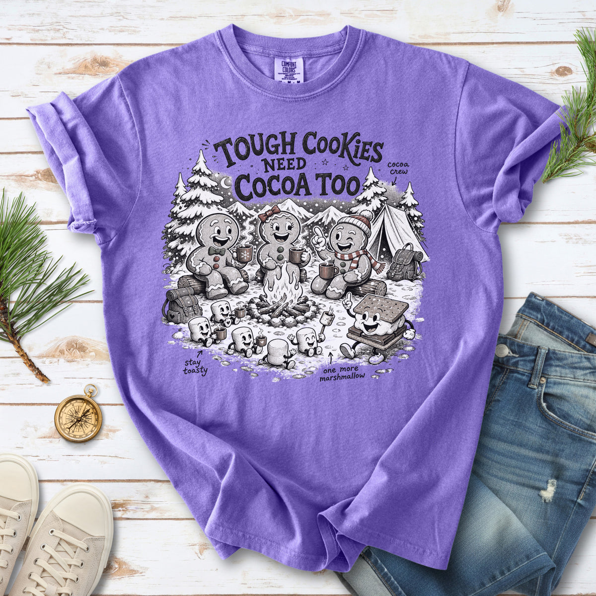 Tough Cookies Need Cocoa Too Comfort Colors Shirt – Gingerbread Campfire Tee