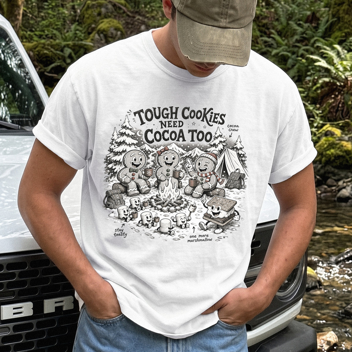 Tough Cookies Need Cocoa Too Comfort Colors Shirt – Gingerbread Campfire Tee