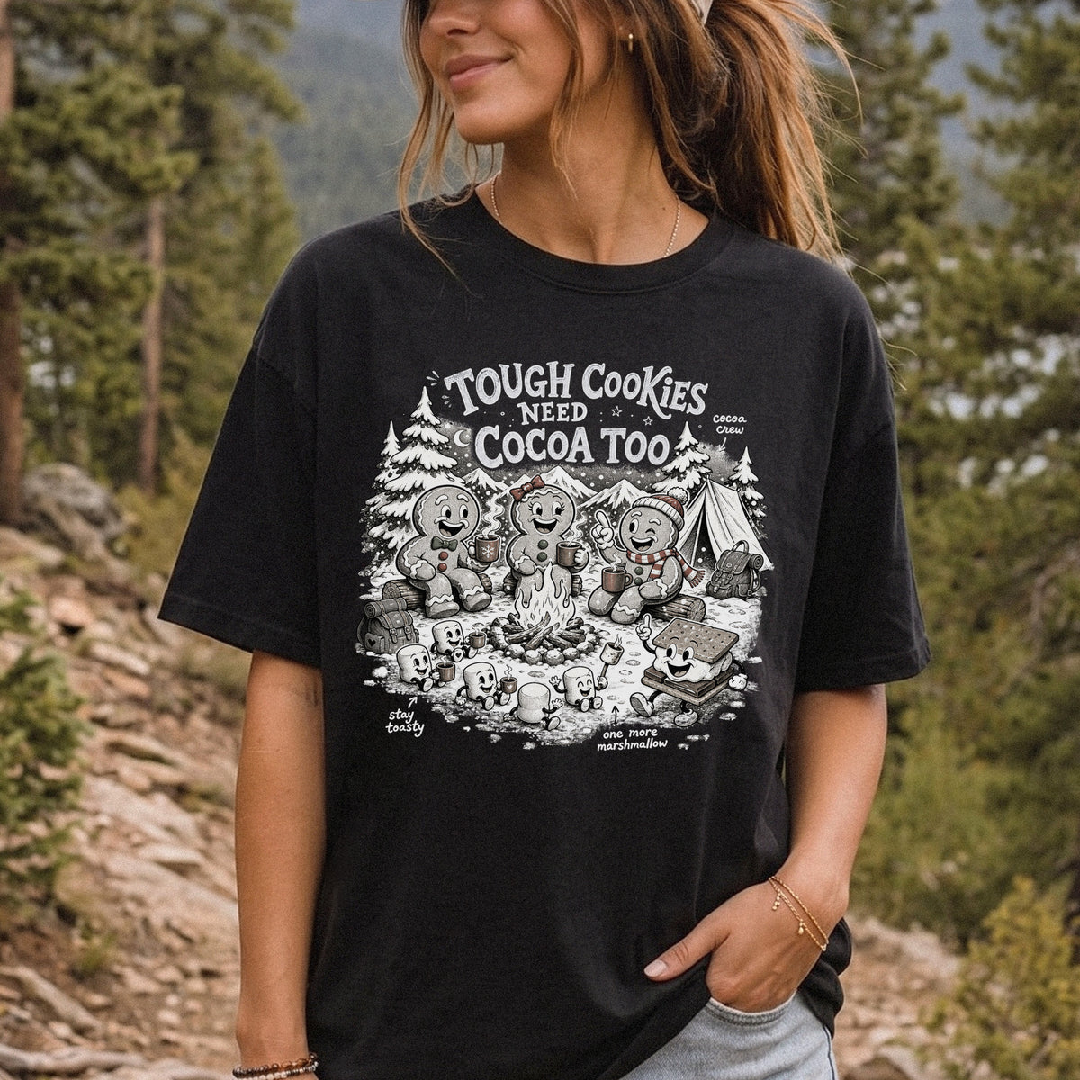 Tough Cookies Need Cocoa Too Comfort Colors Shirt – Gingerbread Campfire Tee