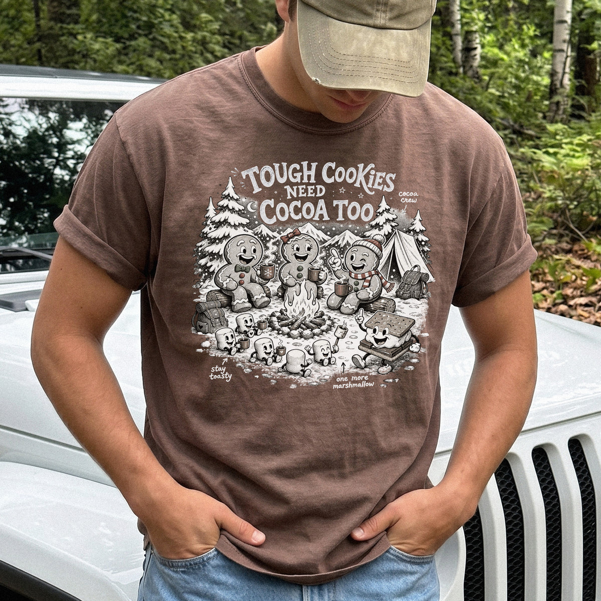 Tough Cookies Need Cocoa Too Comfort Colors Shirt – Gingerbread Campfire Tee