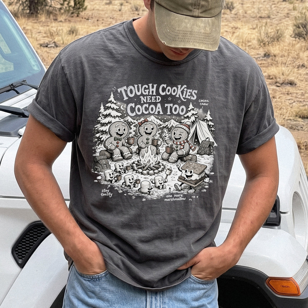 Tough Cookies Need Cocoa Too Comfort Colors Shirt – Gingerbread Campfire Tee