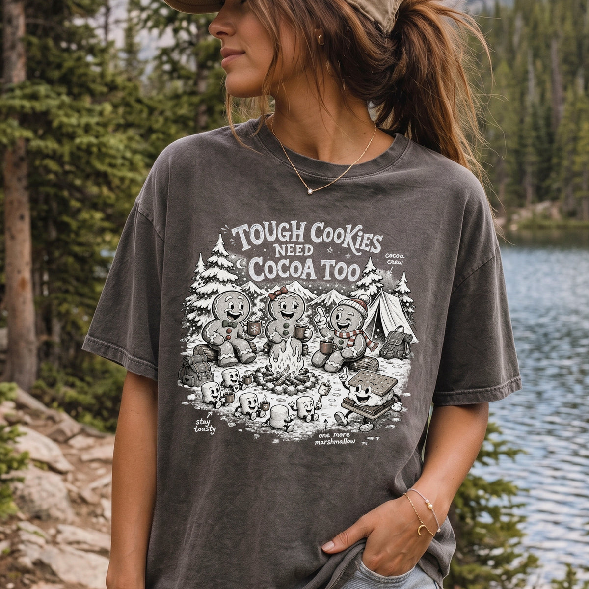Tough Cookies Need Cocoa Too Comfort Colors Shirt – Gingerbread Campfire Tee
