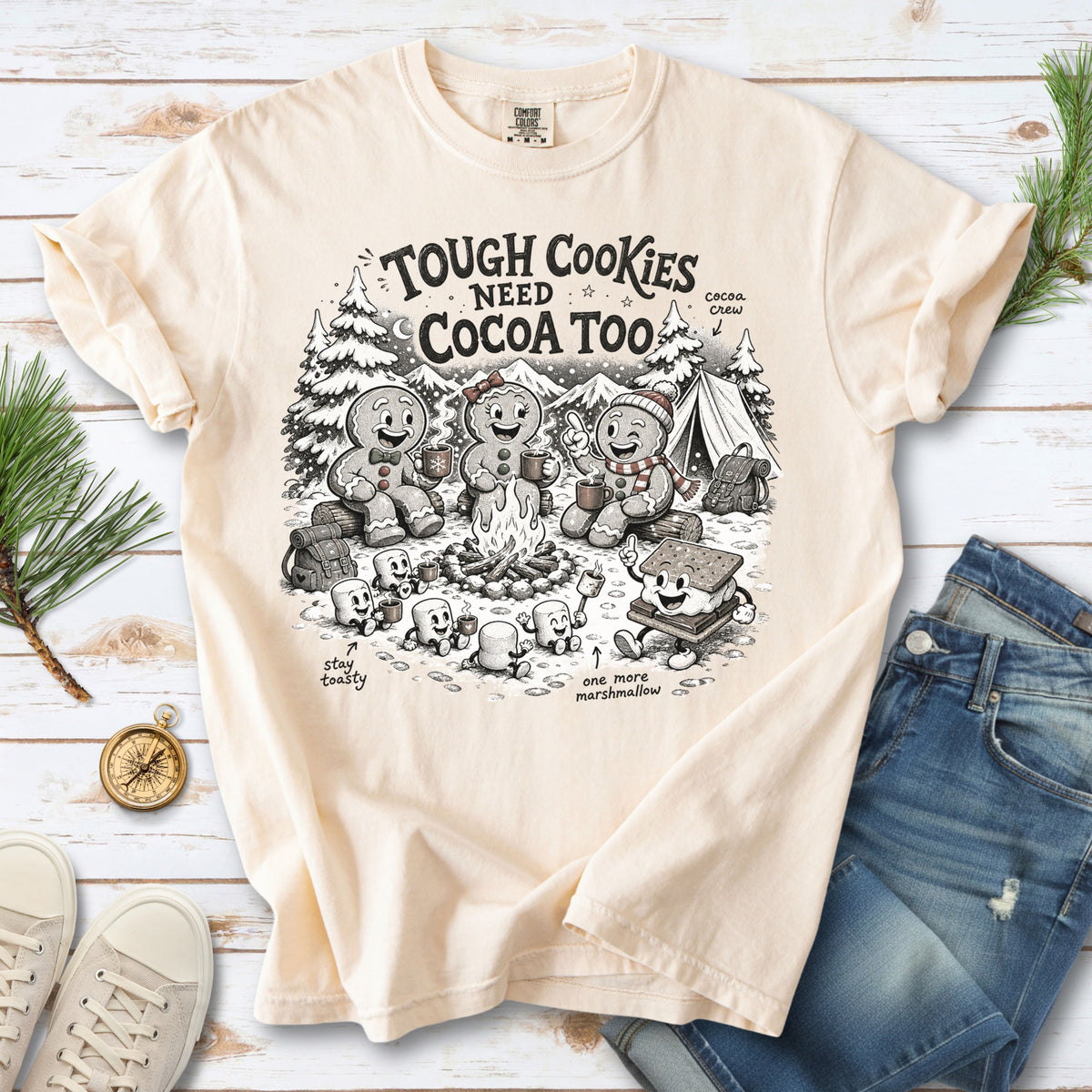 Tough Cookies Need Cocoa Too Comfort Colors Shirt – Gingerbread Campfire Tee