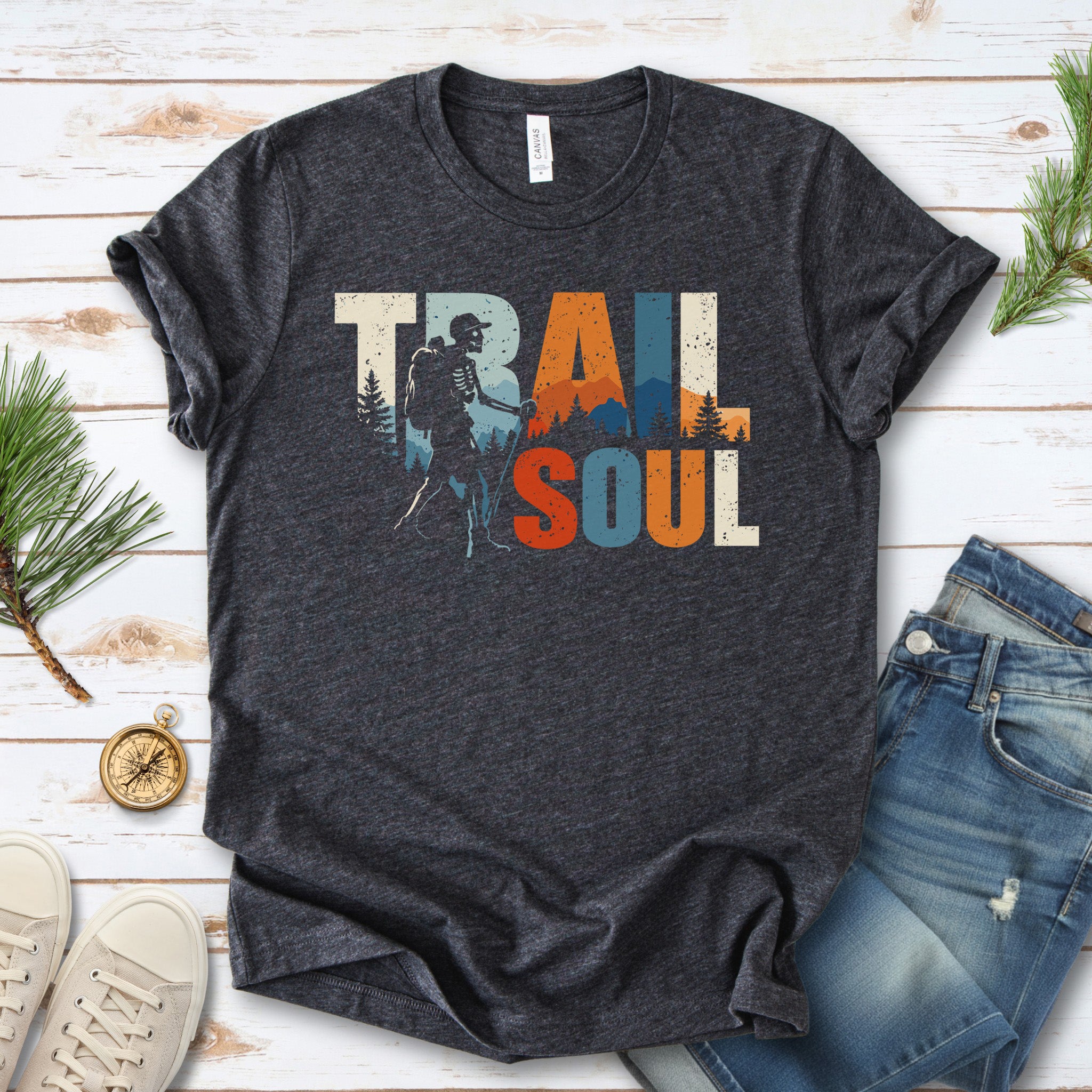 Trail Soul Retro Skeleton Hiking Adventure T-Shirt