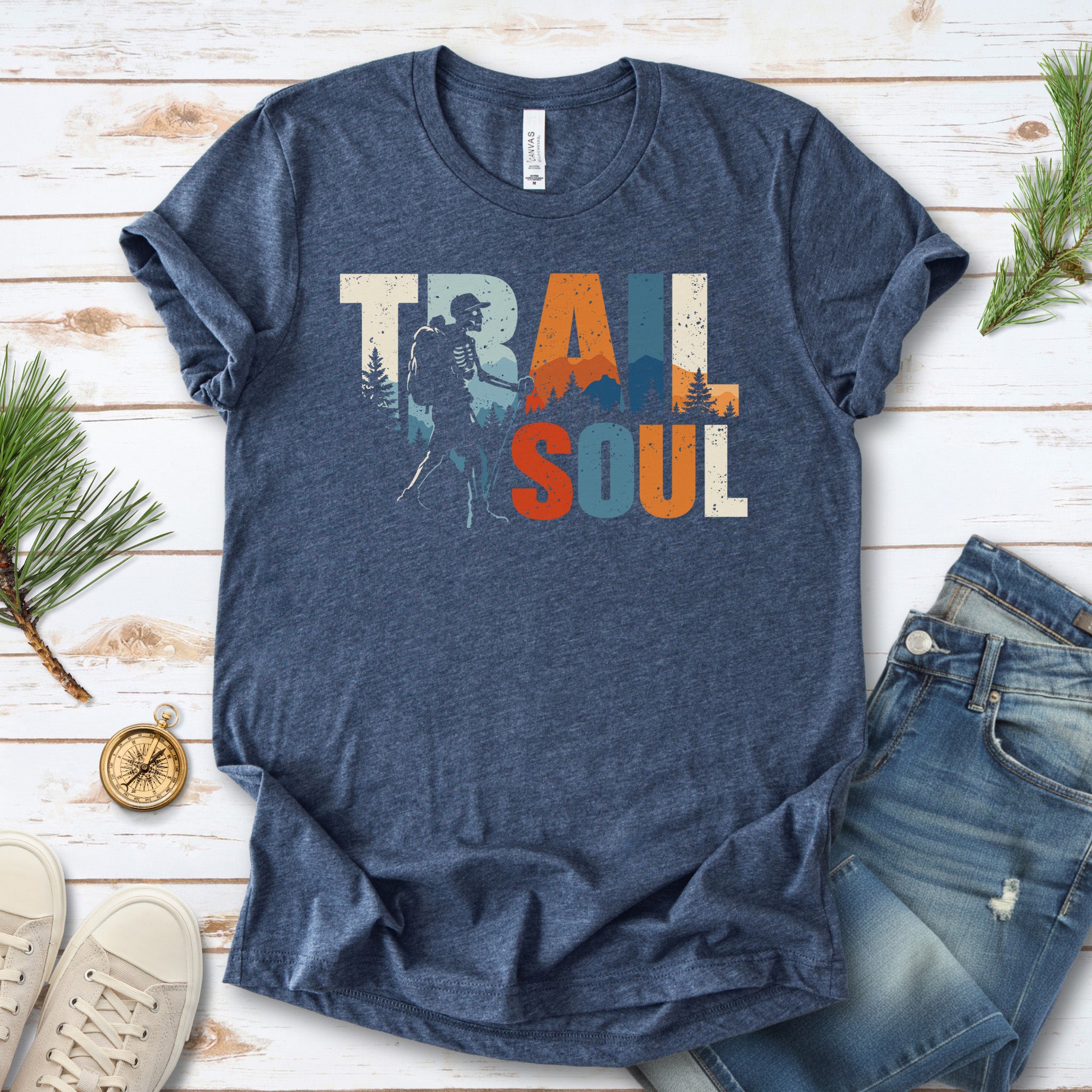 Trail Soul Retro Skeleton Hiking Adventure T-Shirt