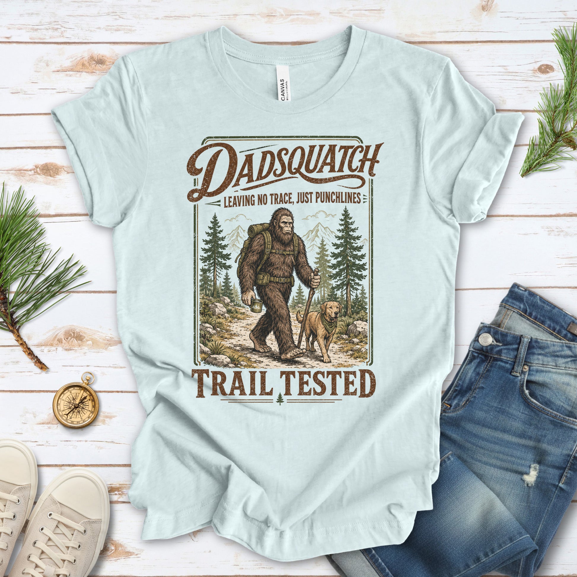 Dadsquatch Trail Tested Dog Dad Bigfoot Hiking Humor T-Shirt