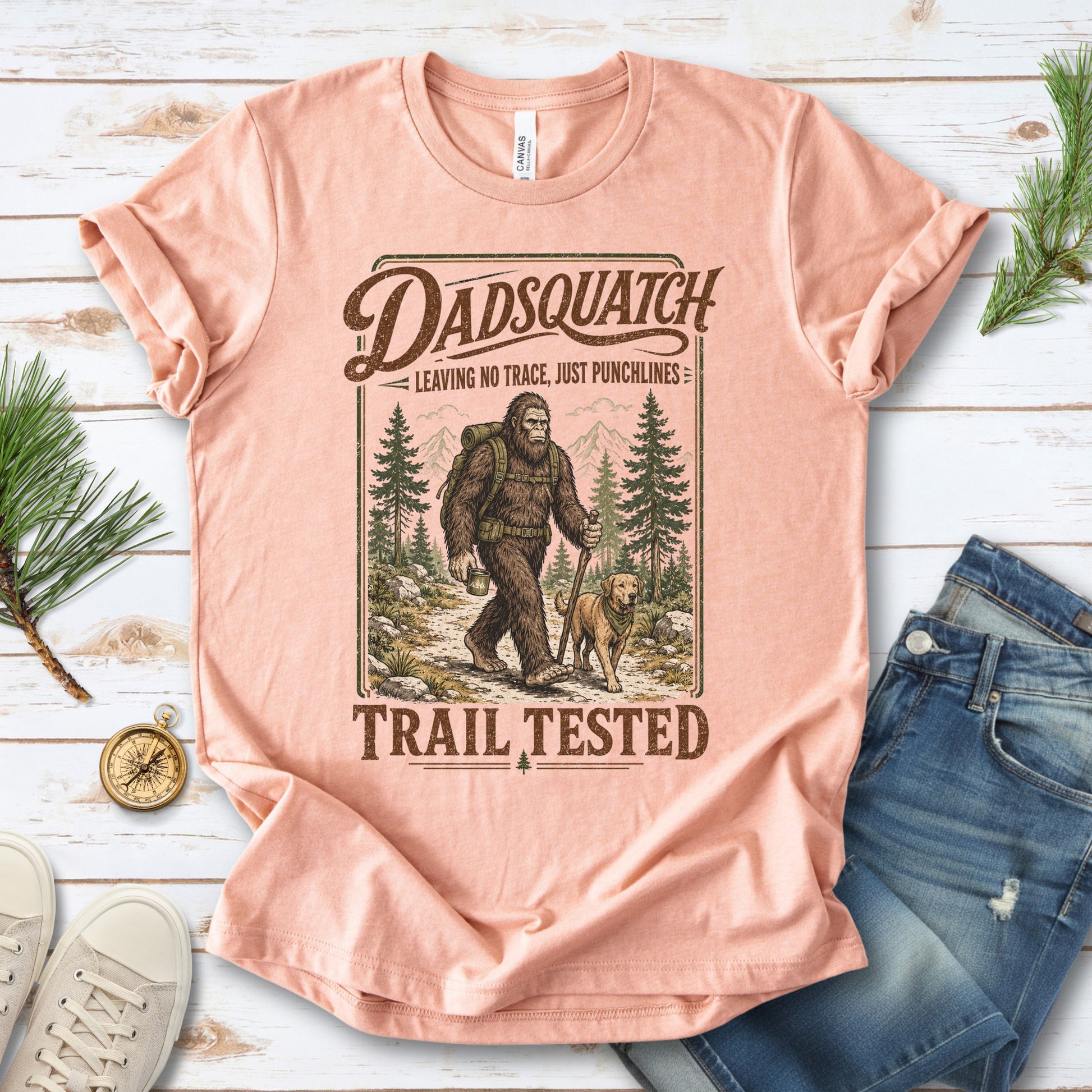 Dadsquatch Trail Tested Dog Dad Bigfoot Hiking Humor T-Shirt