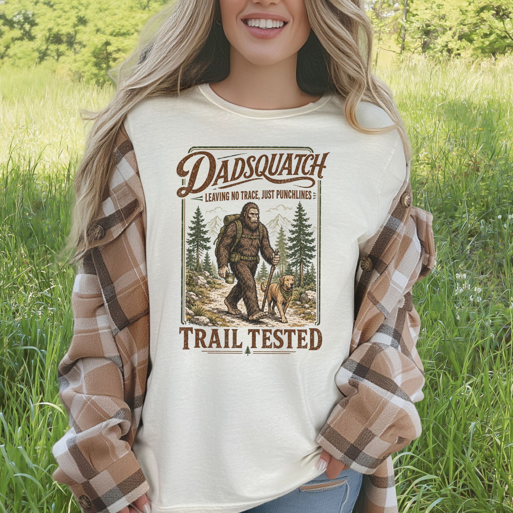 Dadsquatch Trail Tested Dog Dad Bigfoot Hiking Humor T-Shirt