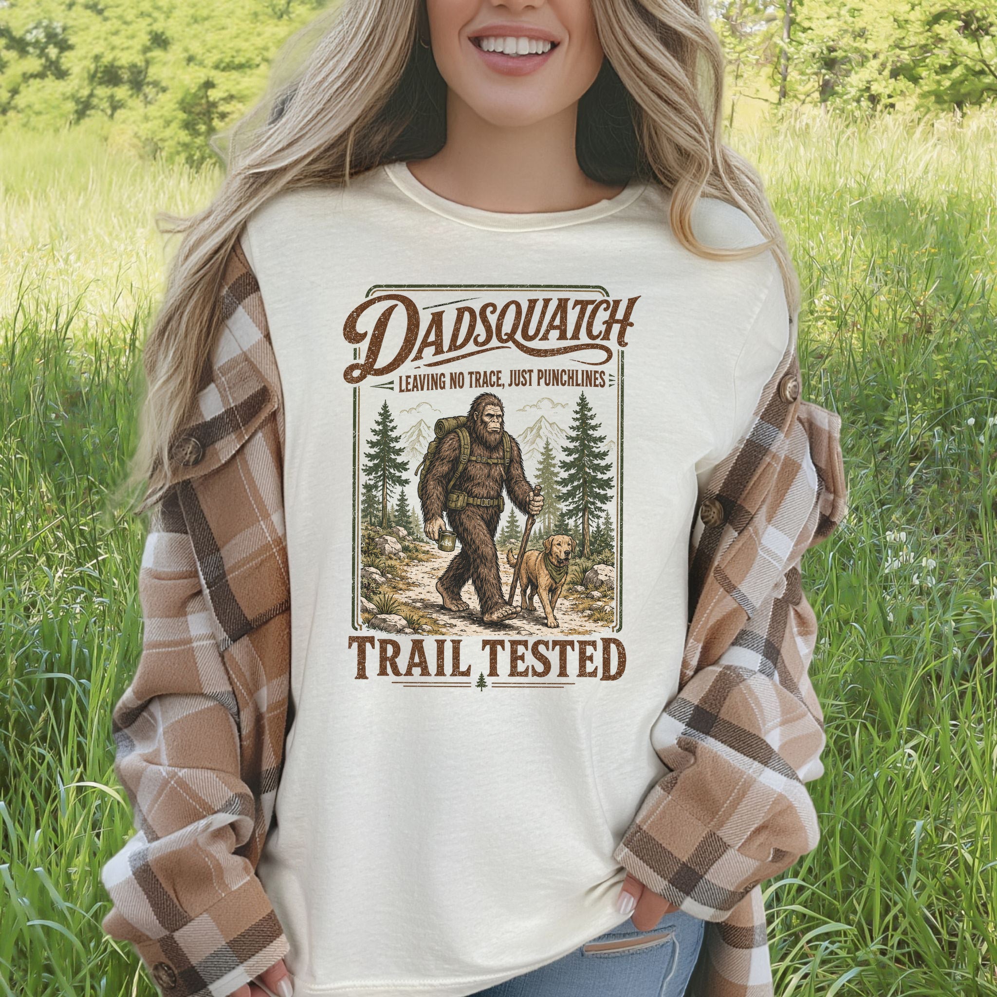 Dadsquatch Trail Tested Dog Dad Bigfoot Hiking Humor T-Shirt