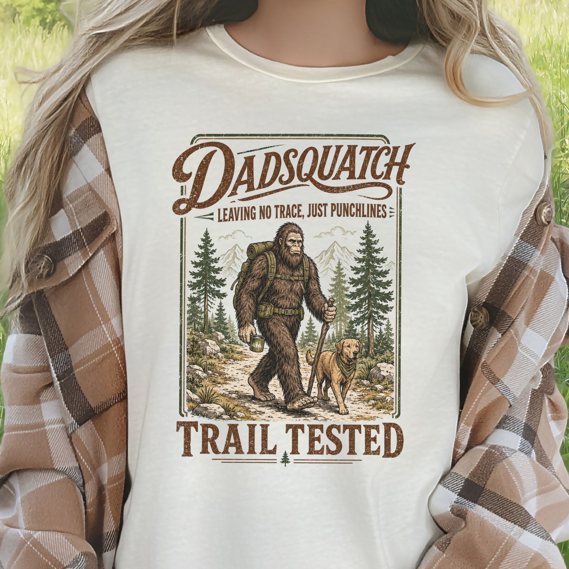 Dadsquatch Trail Tested Dog Dad Bigfoot Hiking Humor T-Shirt