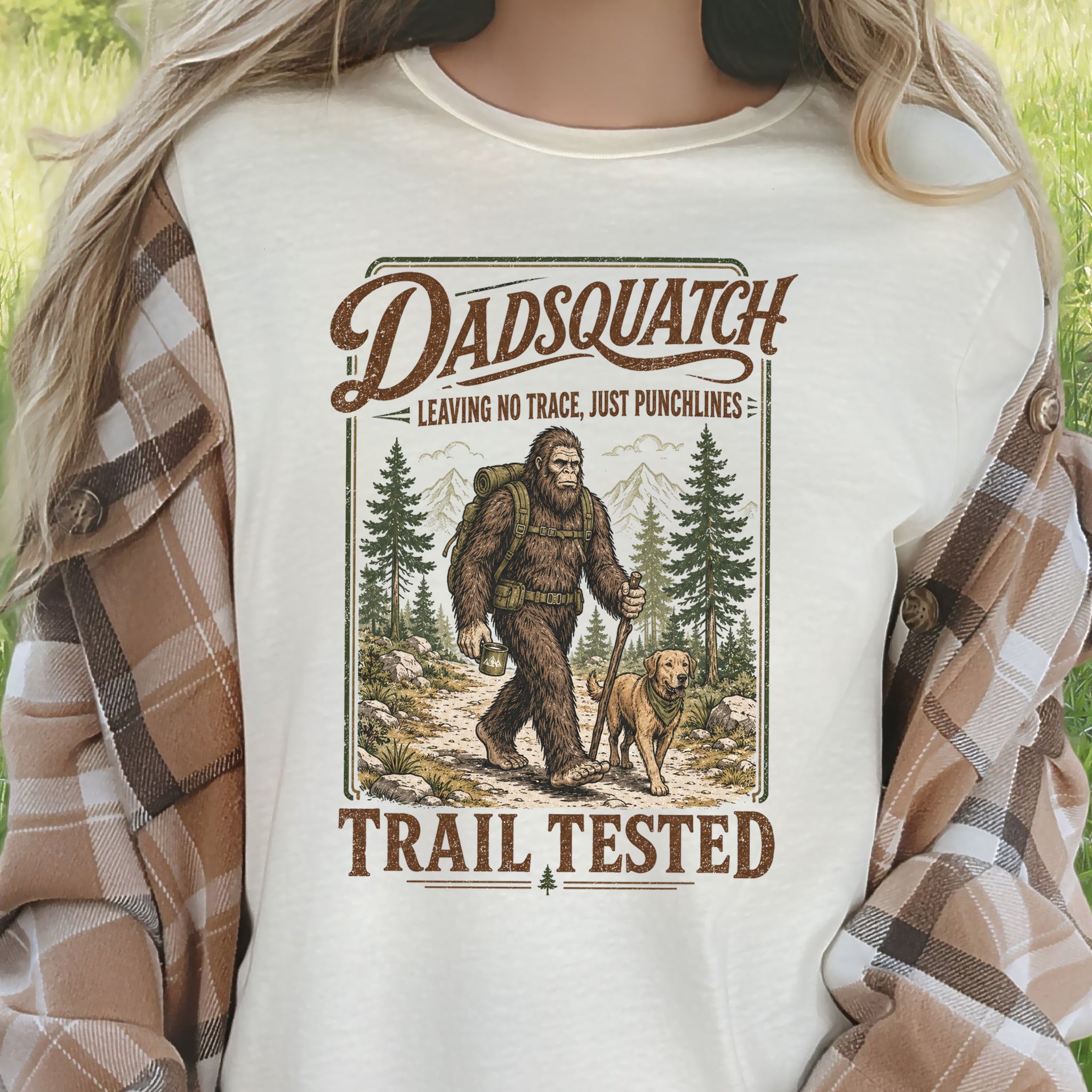 Dadsquatch Trail Tested Dog Dad Bigfoot Hiking Humor T-Shirt