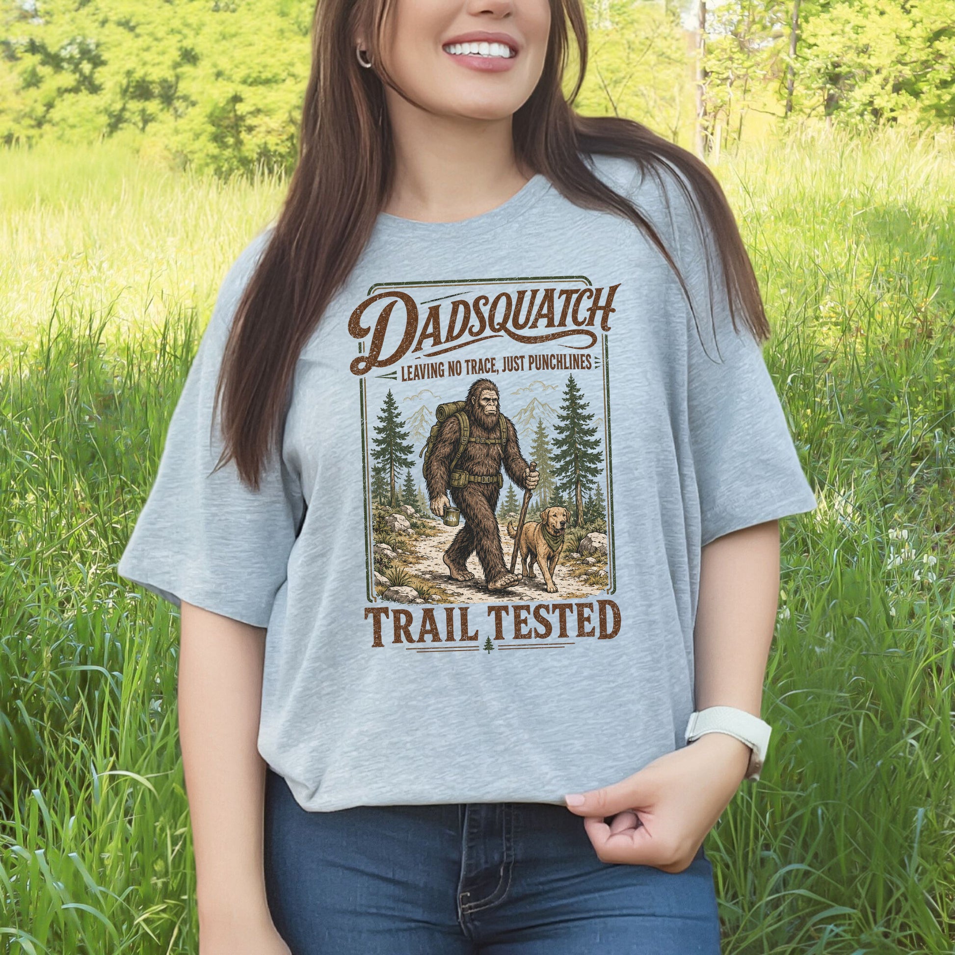 Dadsquatch Trail Tested Dog Dad Bigfoot Hiking Humor T-Shirt