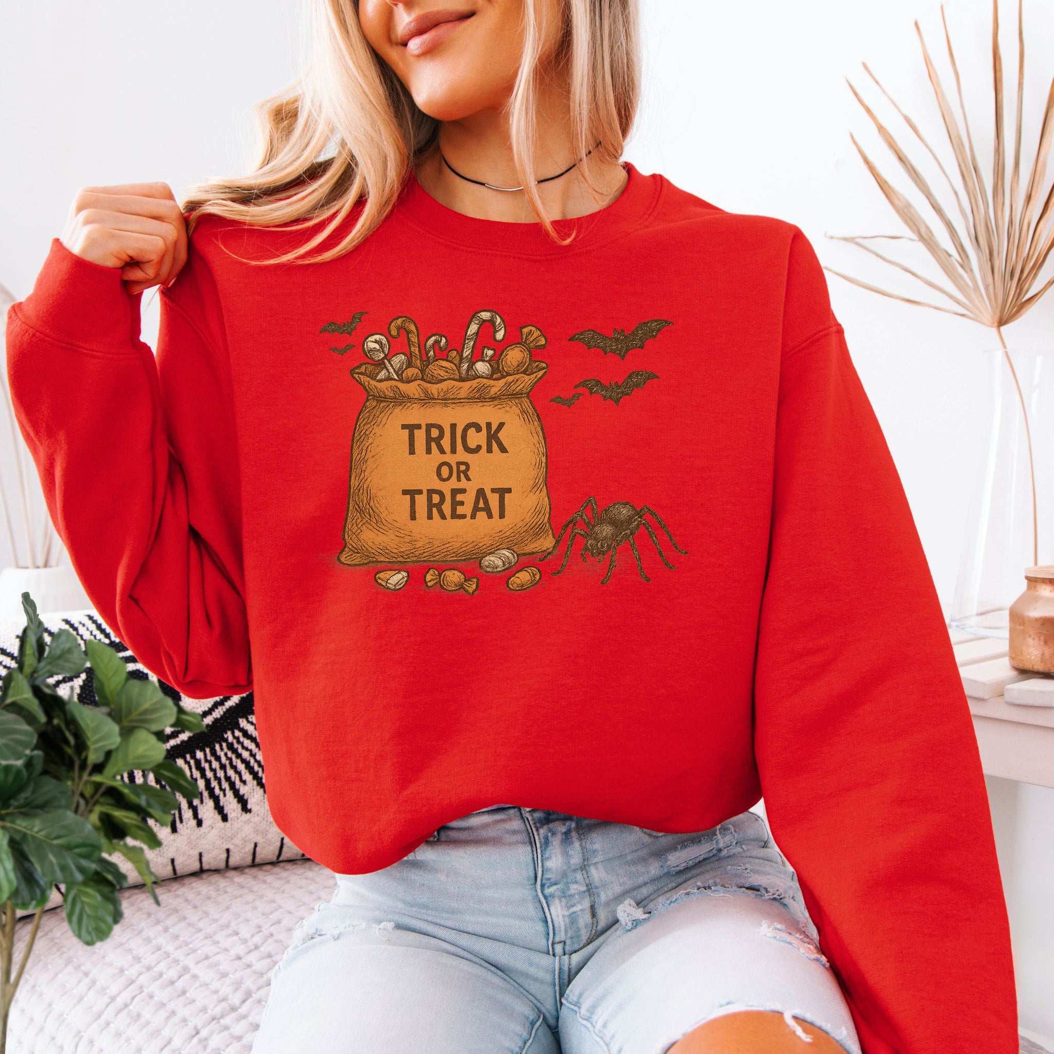 Trick or Treat Bag Sweatshirt – Vintage Spooky Halloween Candy Vibes