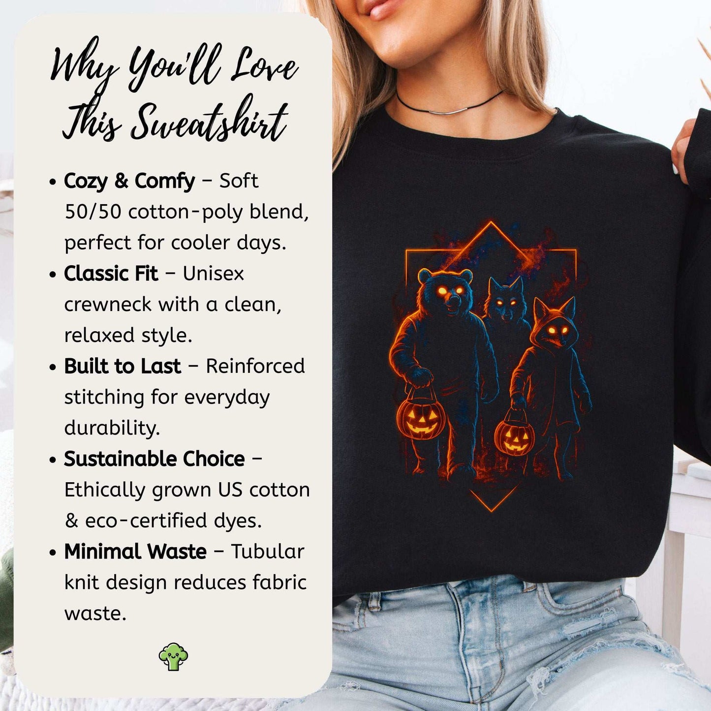 Trick-or-Treat Beasts Sweatshirt – Neon Forest Creatures Halloween Vibes