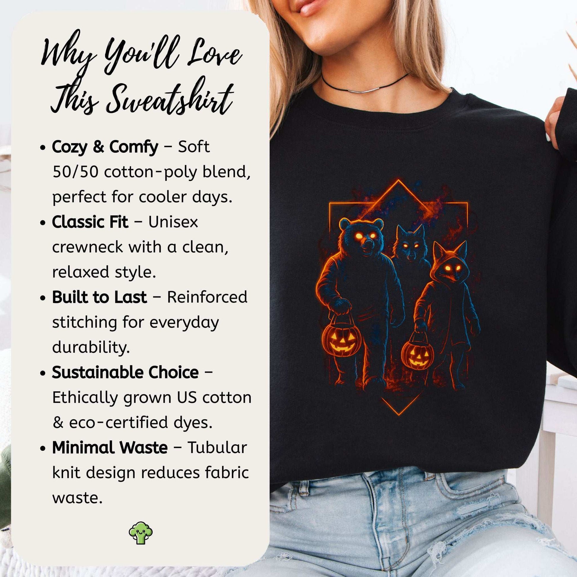 Trick-or-Treat Beasts Sweatshirt – Neon Forest Creatures Halloween Vibes