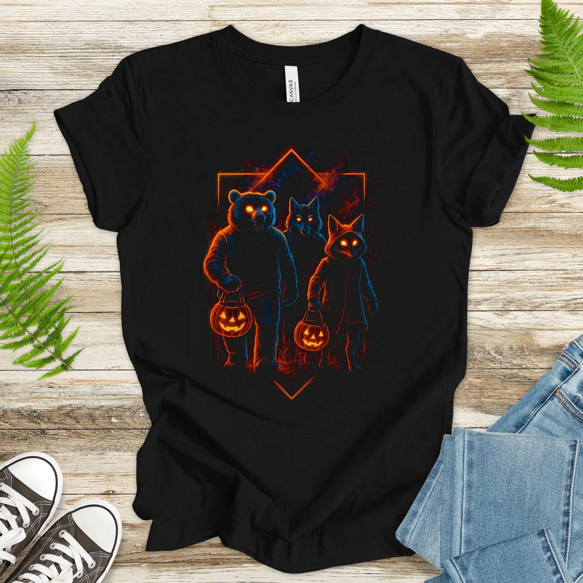 Trick-or-Treat Beasts T-Shirt – Neon Forest Creatures Halloween Tee