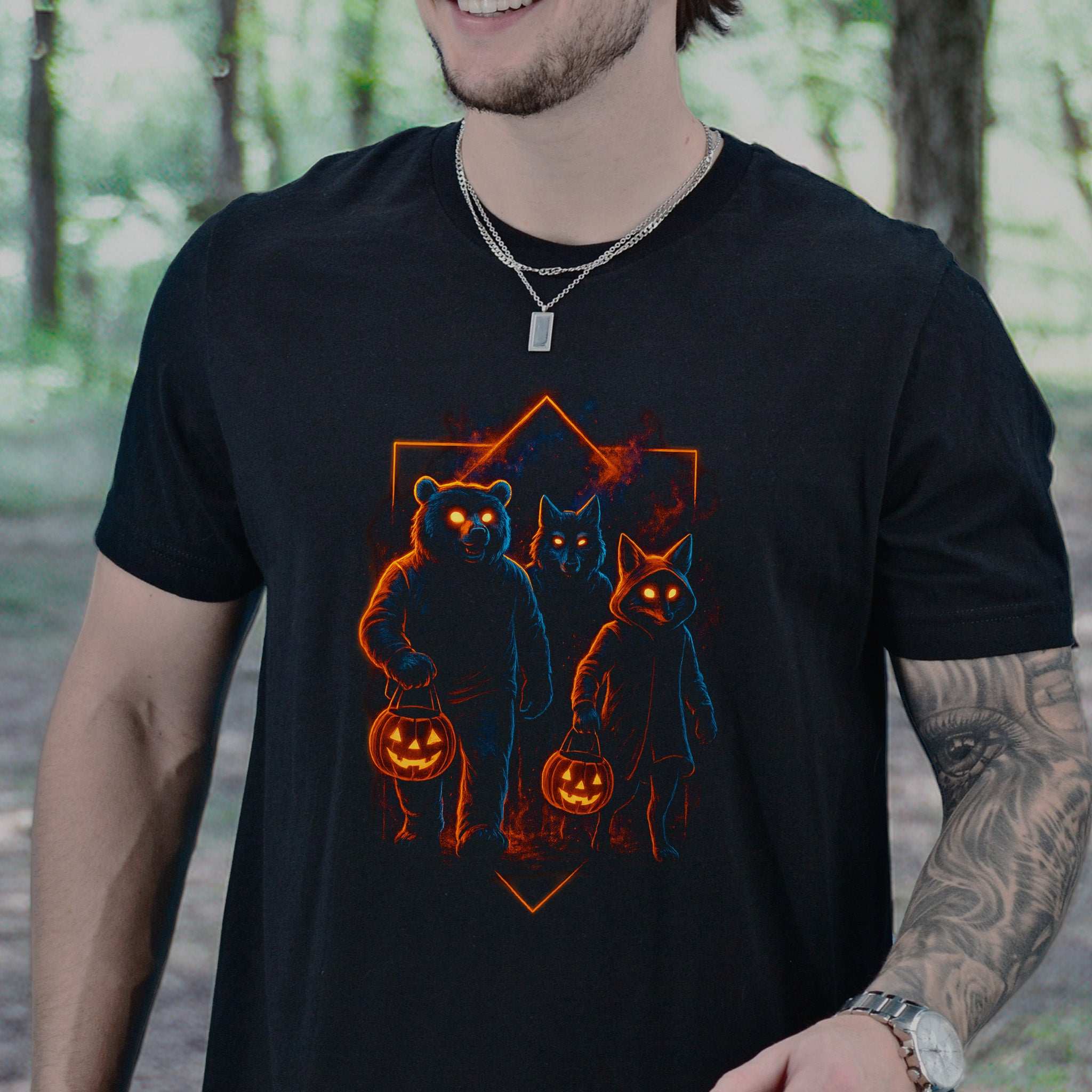 Trick-or-Treat Beasts T-Shirt – Neon Forest Creatures Halloween Tee