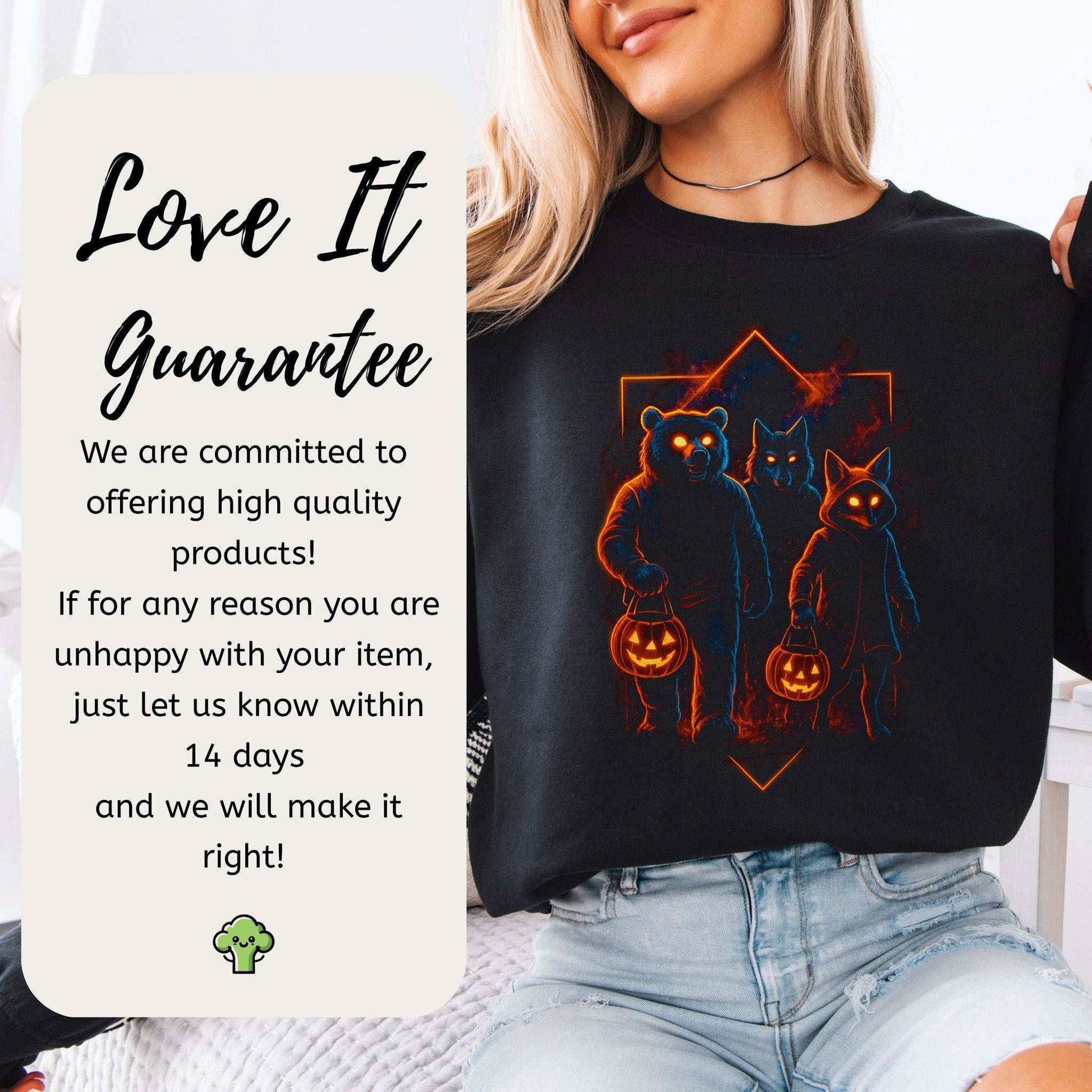 Trick-or-Treat Beasts Sweatshirt – Neon Forest Creatures Halloween Vibes