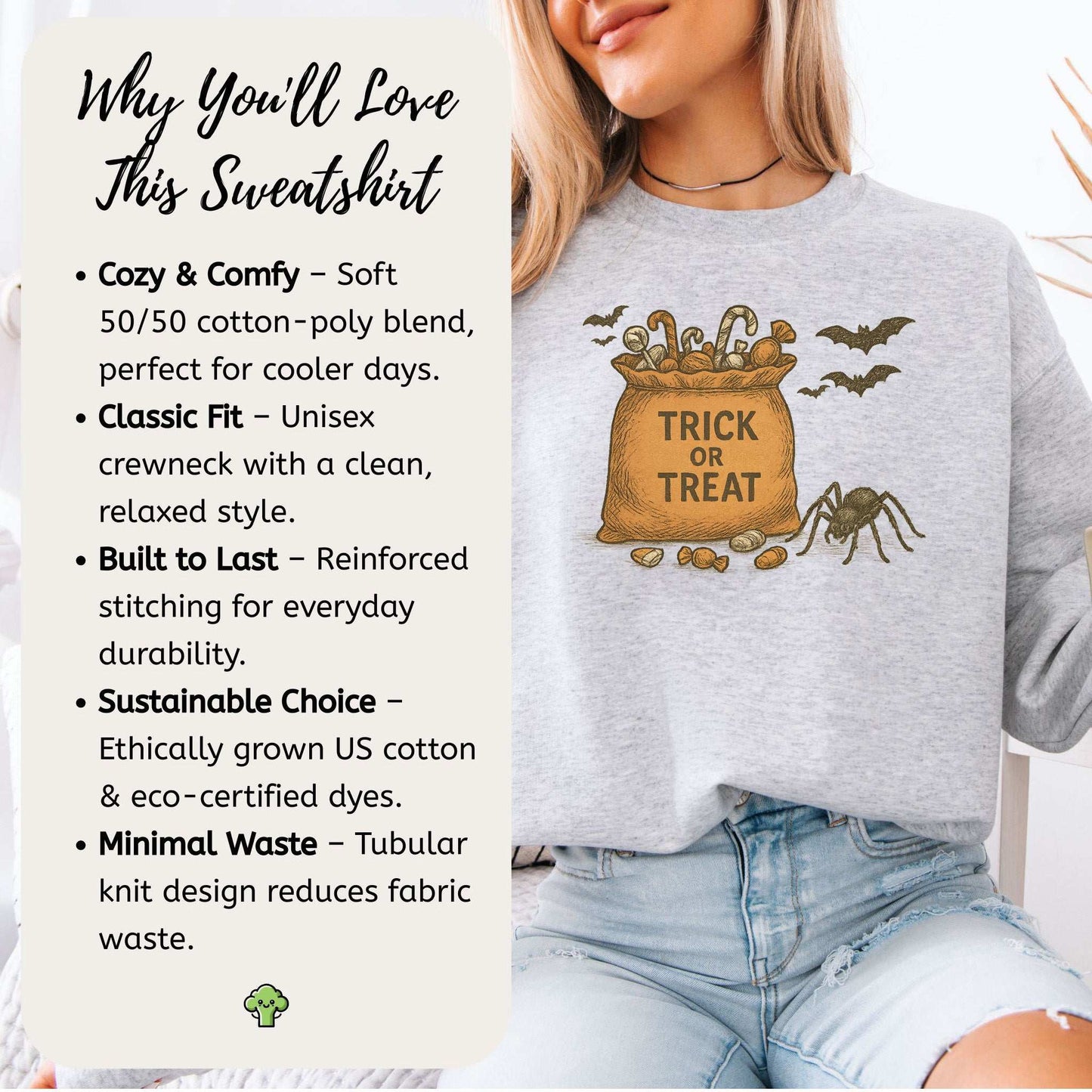 Trick or Treat Bag Sweatshirt – Vintage Spooky Halloween Candy Vibes