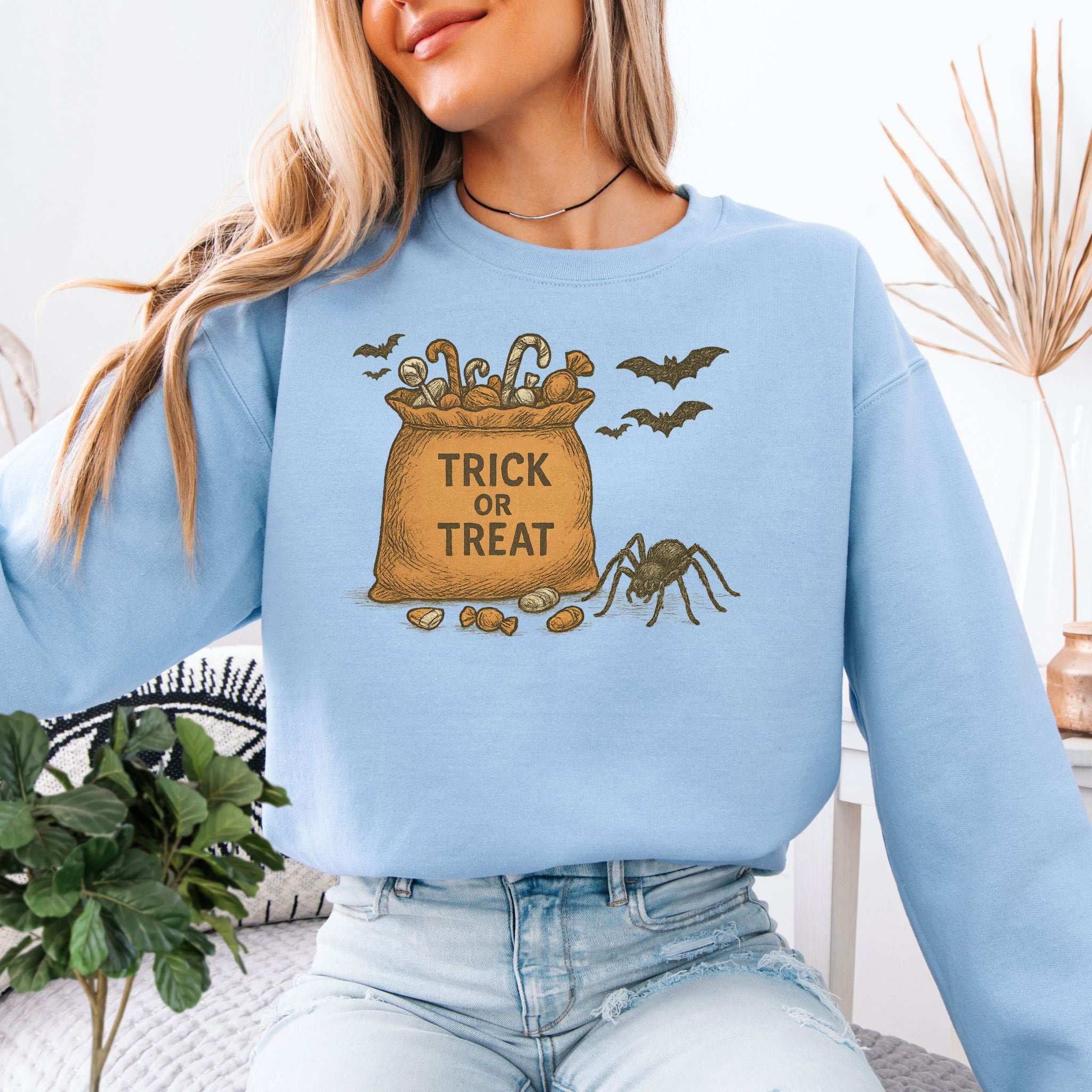 Trick or Treat Bag Sweatshirt – Vintage Spooky Halloween Candy Vibes