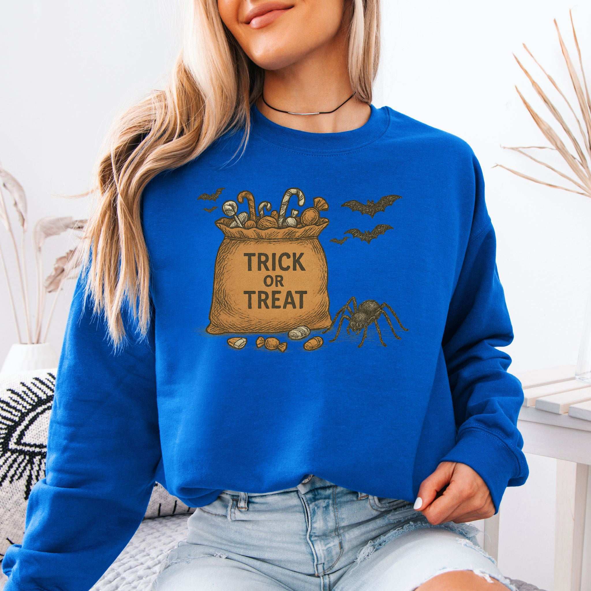 Trick or Treat Bag Sweatshirt – Vintage Spooky Halloween Candy Vibes