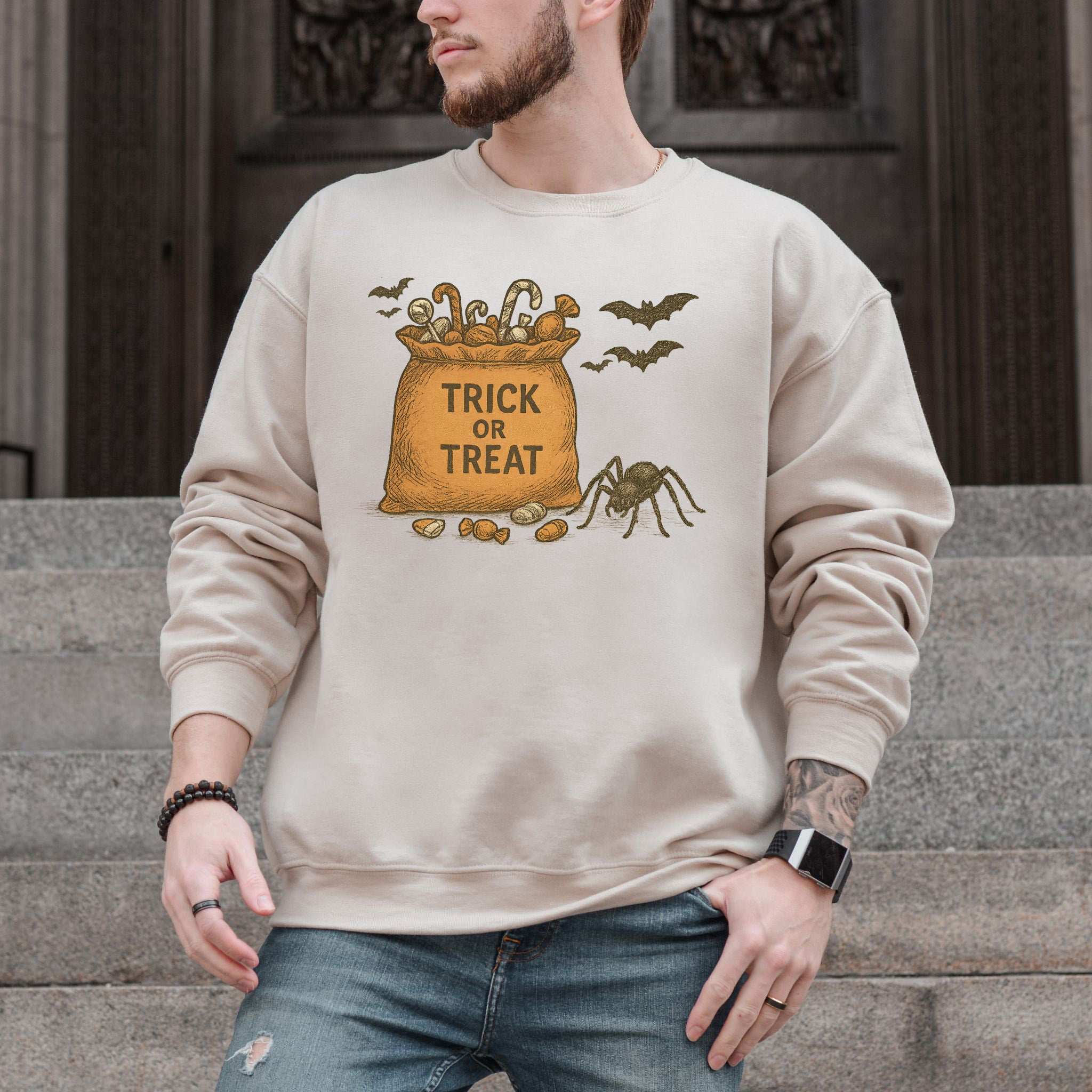 Trick or Treat Bag Sweatshirt – Vintage Spooky Halloween Candy Vibes