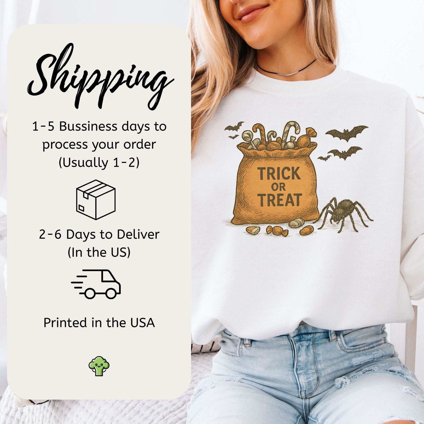Trick or Treat Bag Sweatshirt – Vintage Spooky Halloween Candy Vibes
